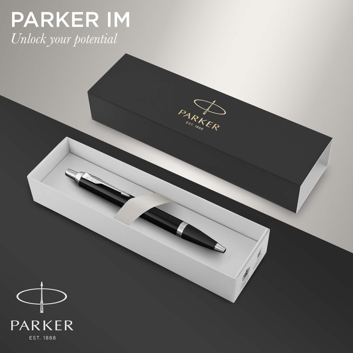 Parker IM Ballpoint Pen, Black Lacquer Chrome Trim with Medium Point Blue Ink Refill (1931665)