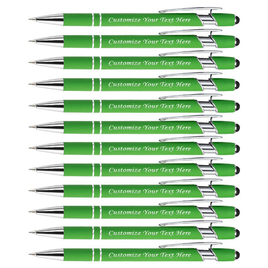 Personalized Pens with Stylus Tip, Custom Engraving Pens 12PCS, Soft Touch Ballpoint Pen, Printed