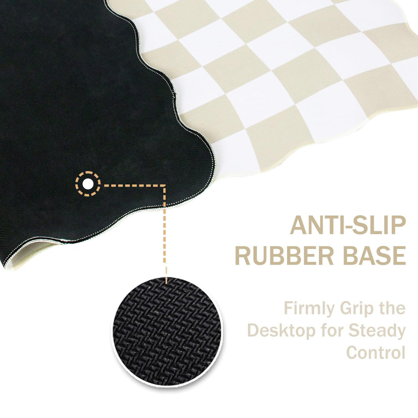 L-SPOUTTO Beige Checkered Mouse Pad,Scalloped Desk Mat XXL Gaming Mousepad