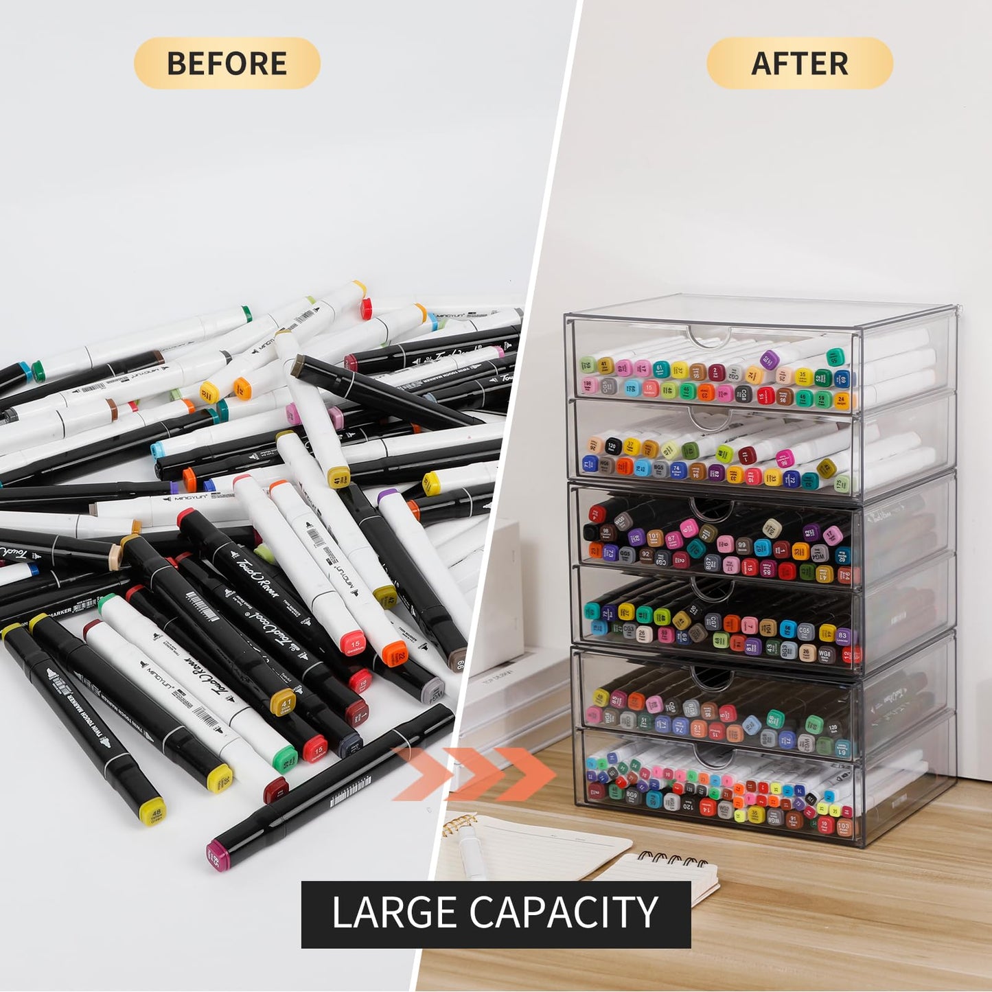 NINEWEEN Clear Desk Drawer Organizer, 6 Drawers, Plastic