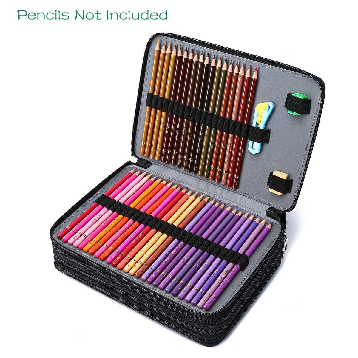 YOUNGCOL 200 Slots Colored Pencil Case - Deluxe PU Leather Pencil Organizer Holder With Zipper