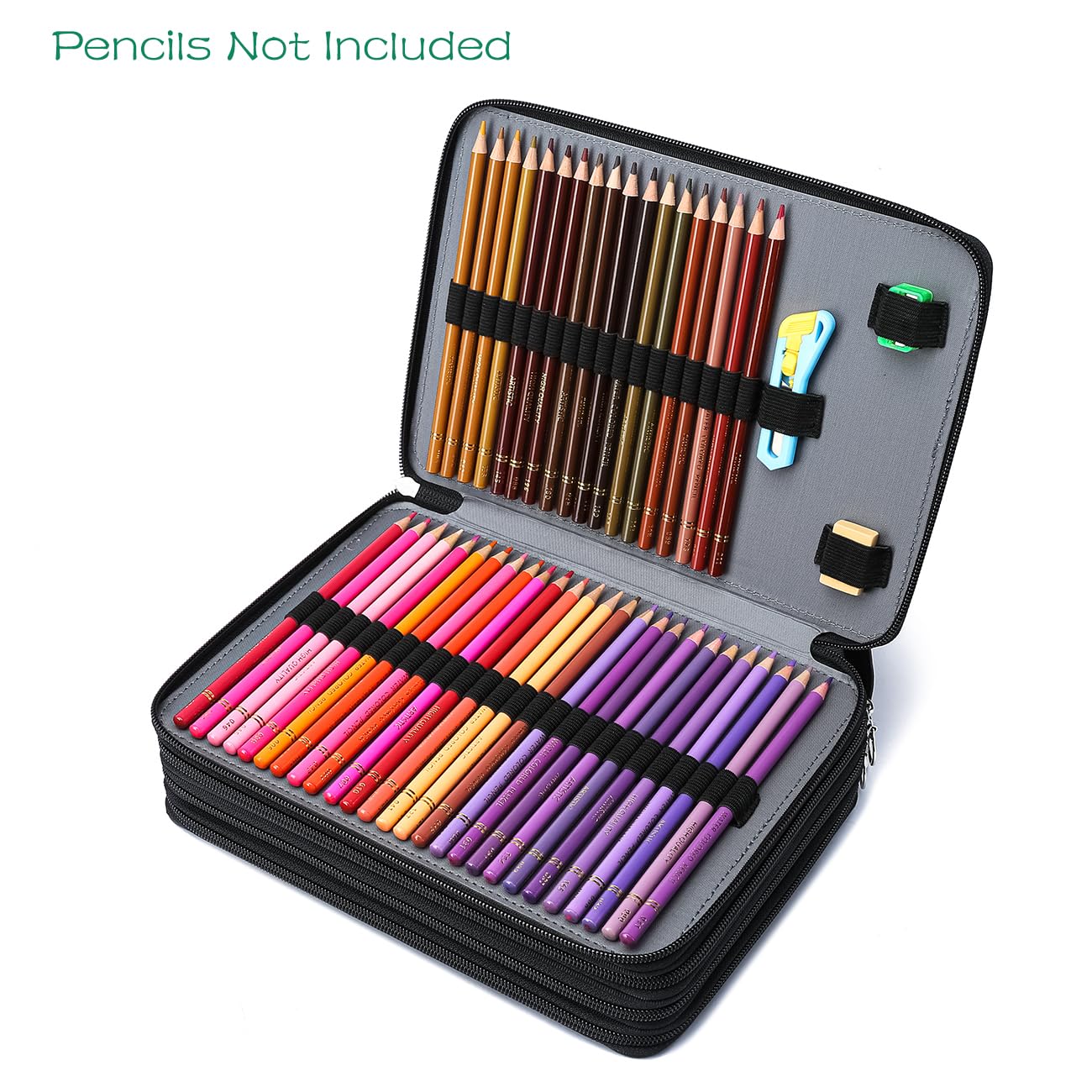 YOUNGCOL 200 Slots Colored Pencil Case - Deluxe PU Leather Pencil Organizer Holder With Zipper