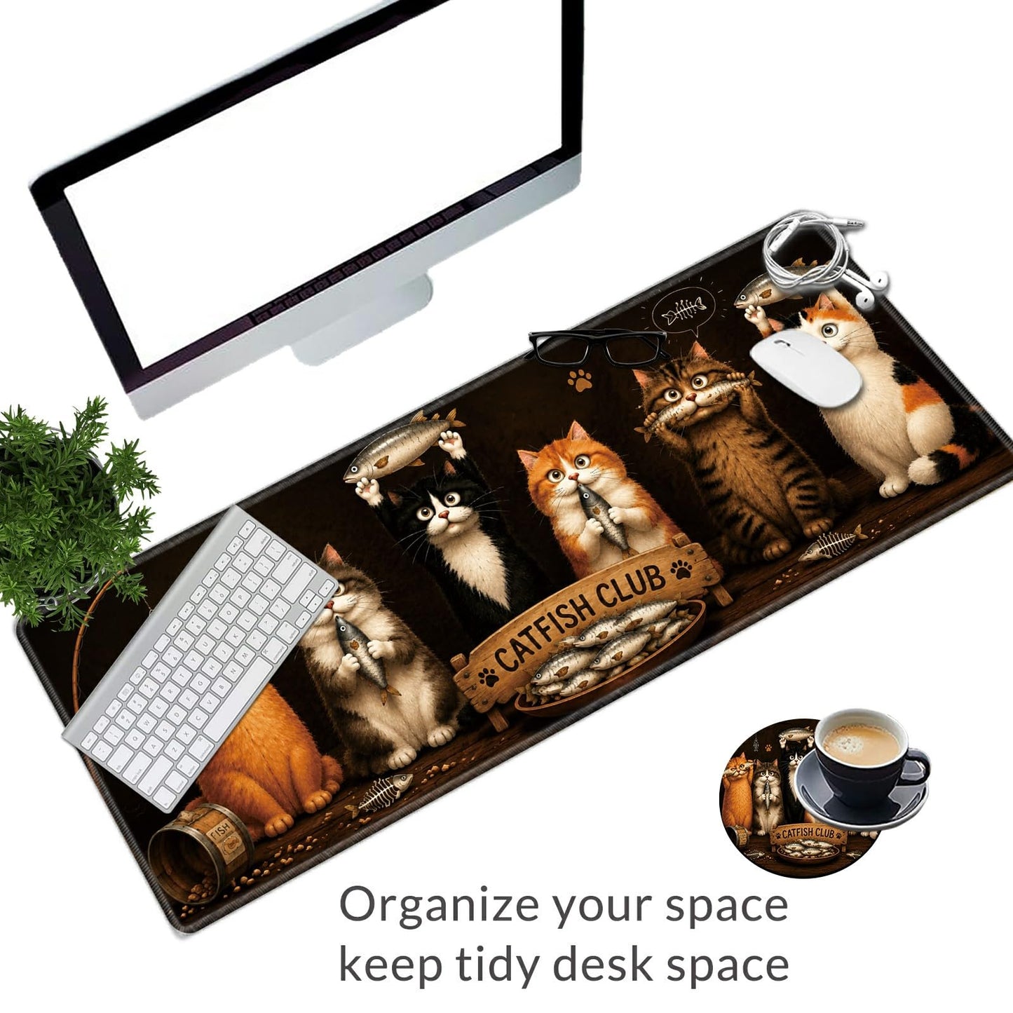 Fishing Cat Crew Large Mouse Pad, 31.5 x 11.8 in Extended Desk Mat