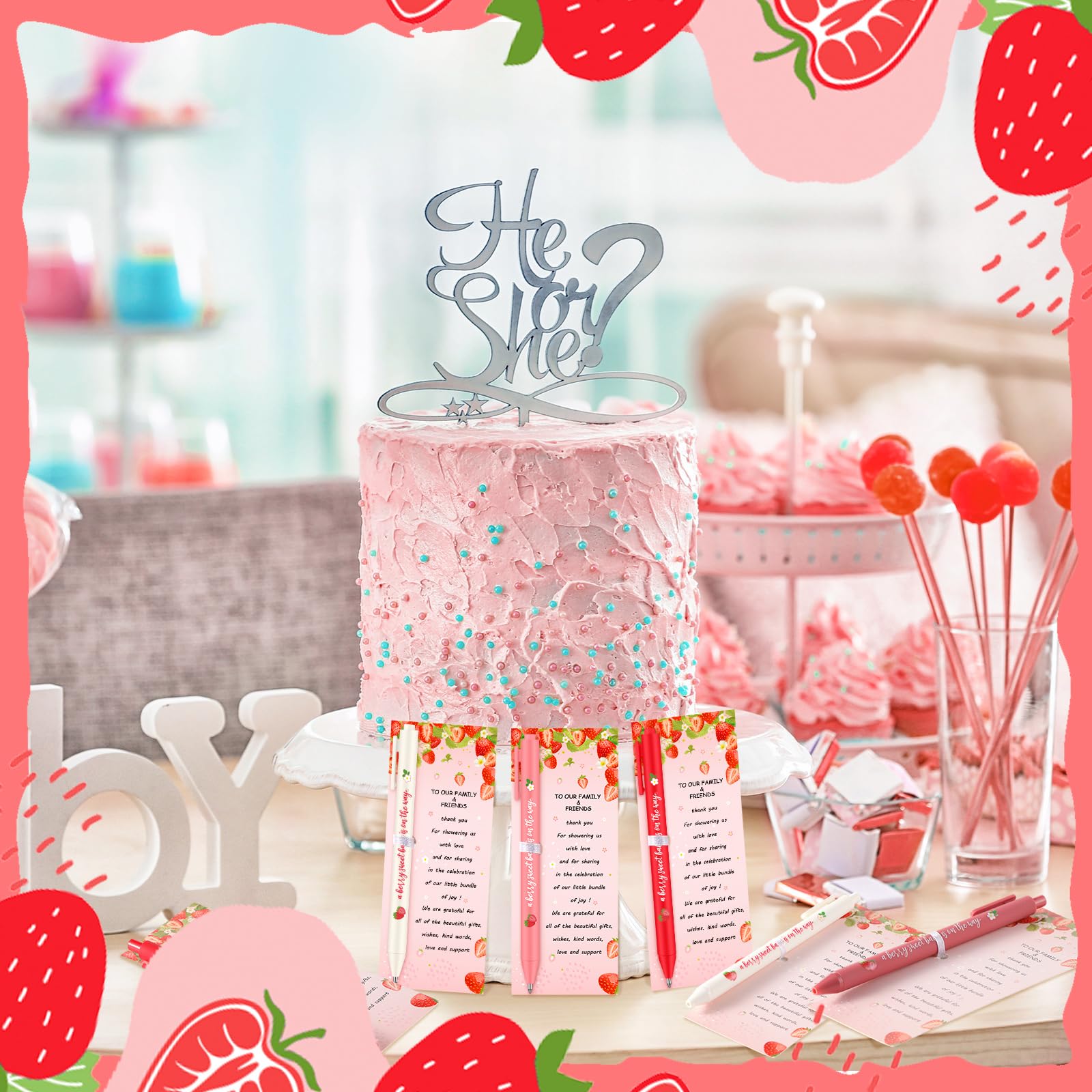 Feifeiya 100 Pcs Strawberry Baby Shower Favors Baby Shower Decorations 50 Retractable Strawberry