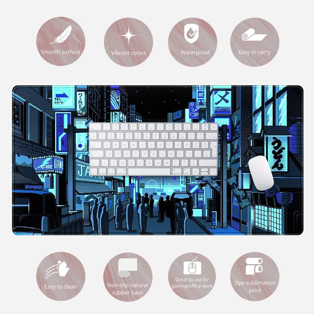 Japanese Gaming Arcade Blue Large Gaming Mouse Pad Keyboard Desk Pad Extended Mouse Pad Gaming