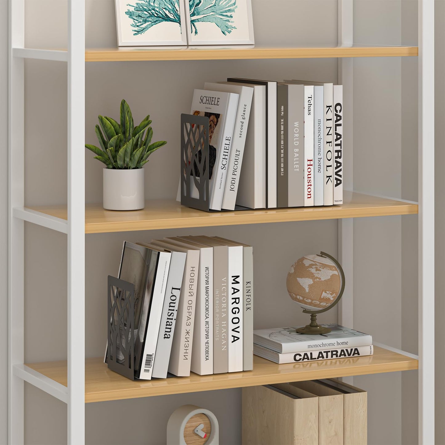 ALOTCHE Bookends 8 Pieces, Tree Design Modern Metal Bookends for Shelves, Black Tree Book Ends