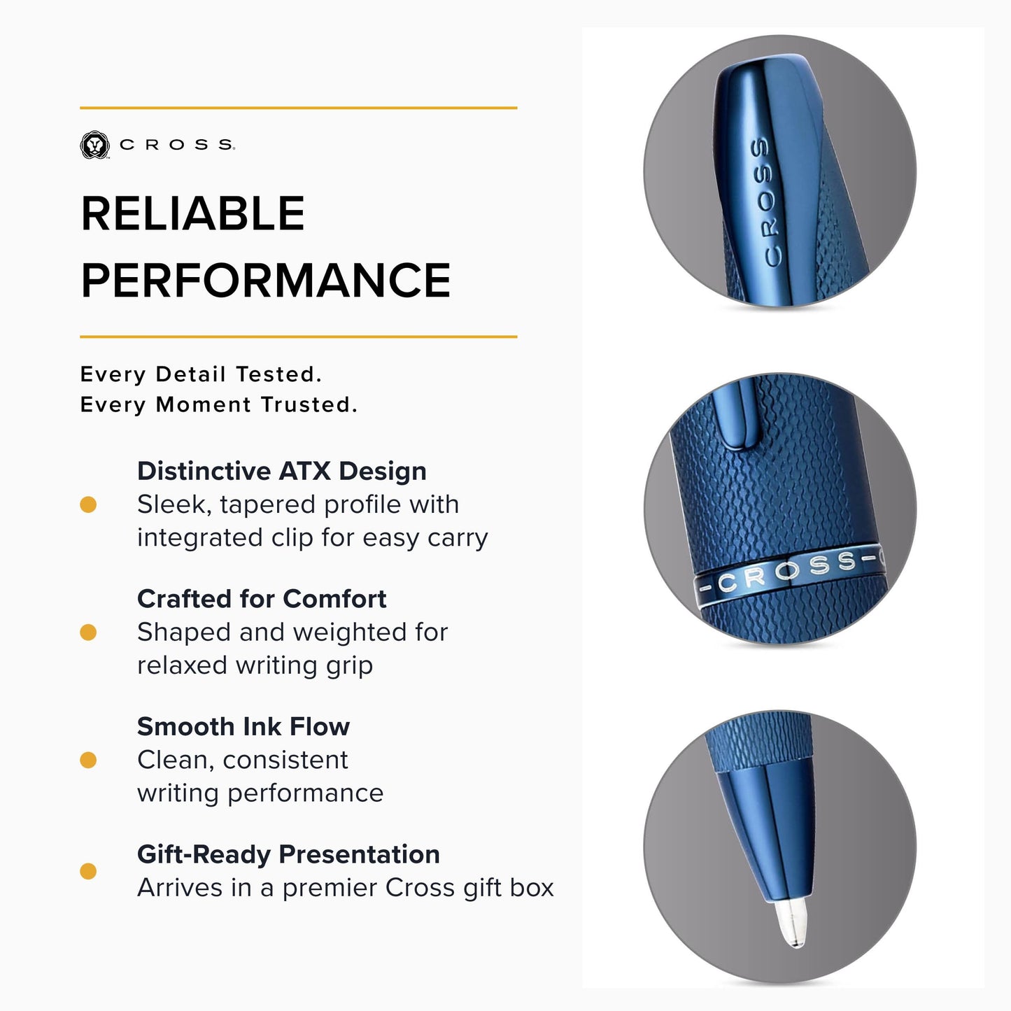 Cross ATX Sandblasted Dark Blue Ballpoint Pen, Medium Point, Black Ink