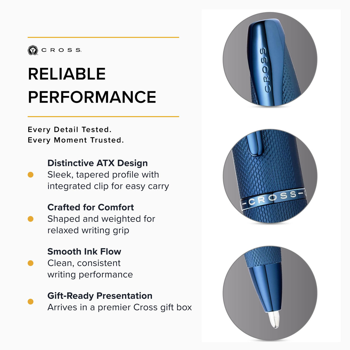 Cross ATX Sandblasted Dark Blue Ballpoint Pen, Medium Point, Black Ink