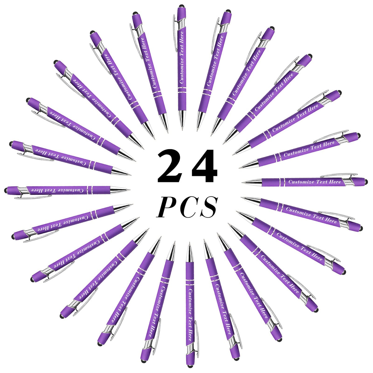 Personalized Pens Bulk with Stylus Tip 24 Pcs Custom Engraving Ballpoint Pens with Name Message