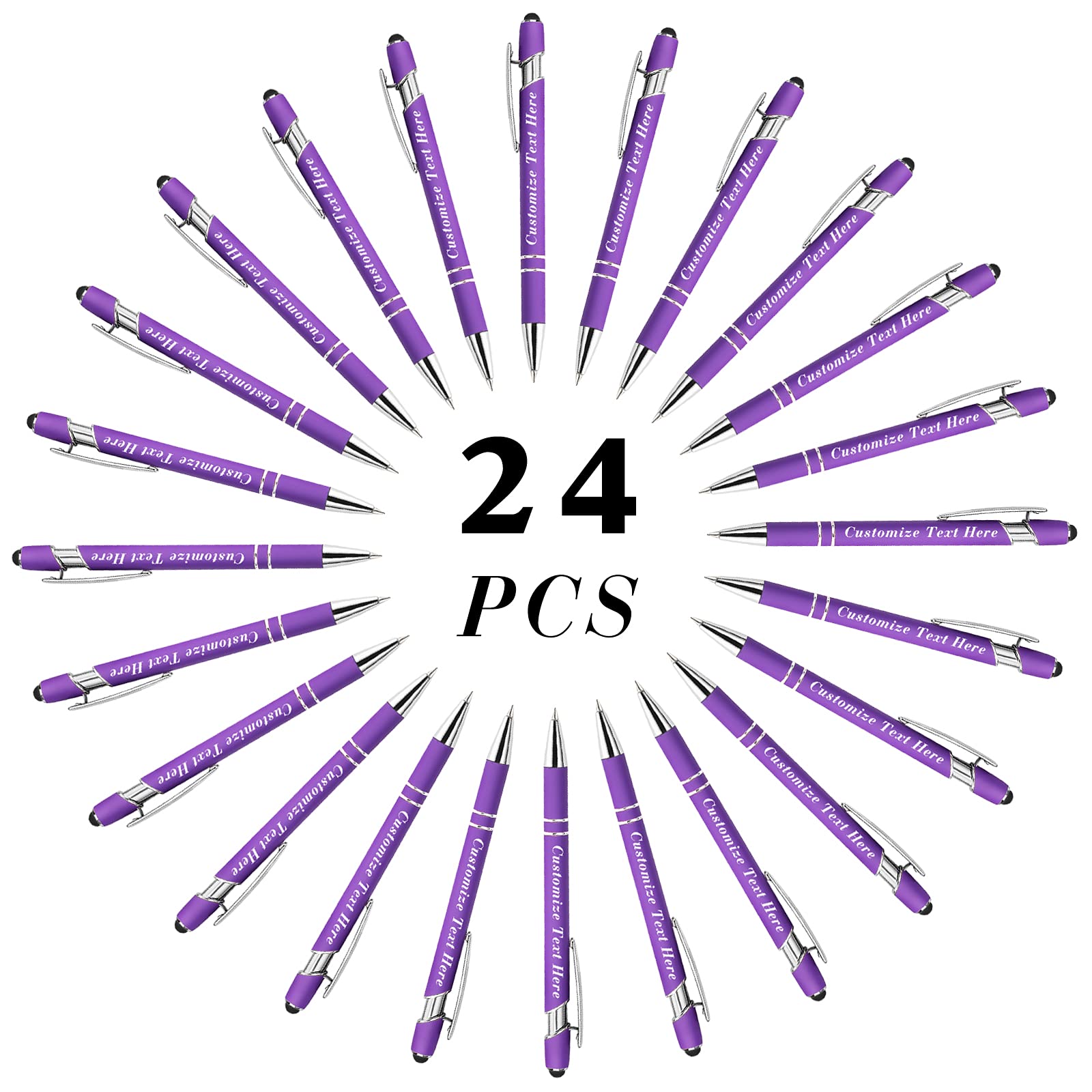 Personalized Pens Bulk with Stylus Tip 24 Pcs Custom Engraving Ballpoint Pens with Name Message