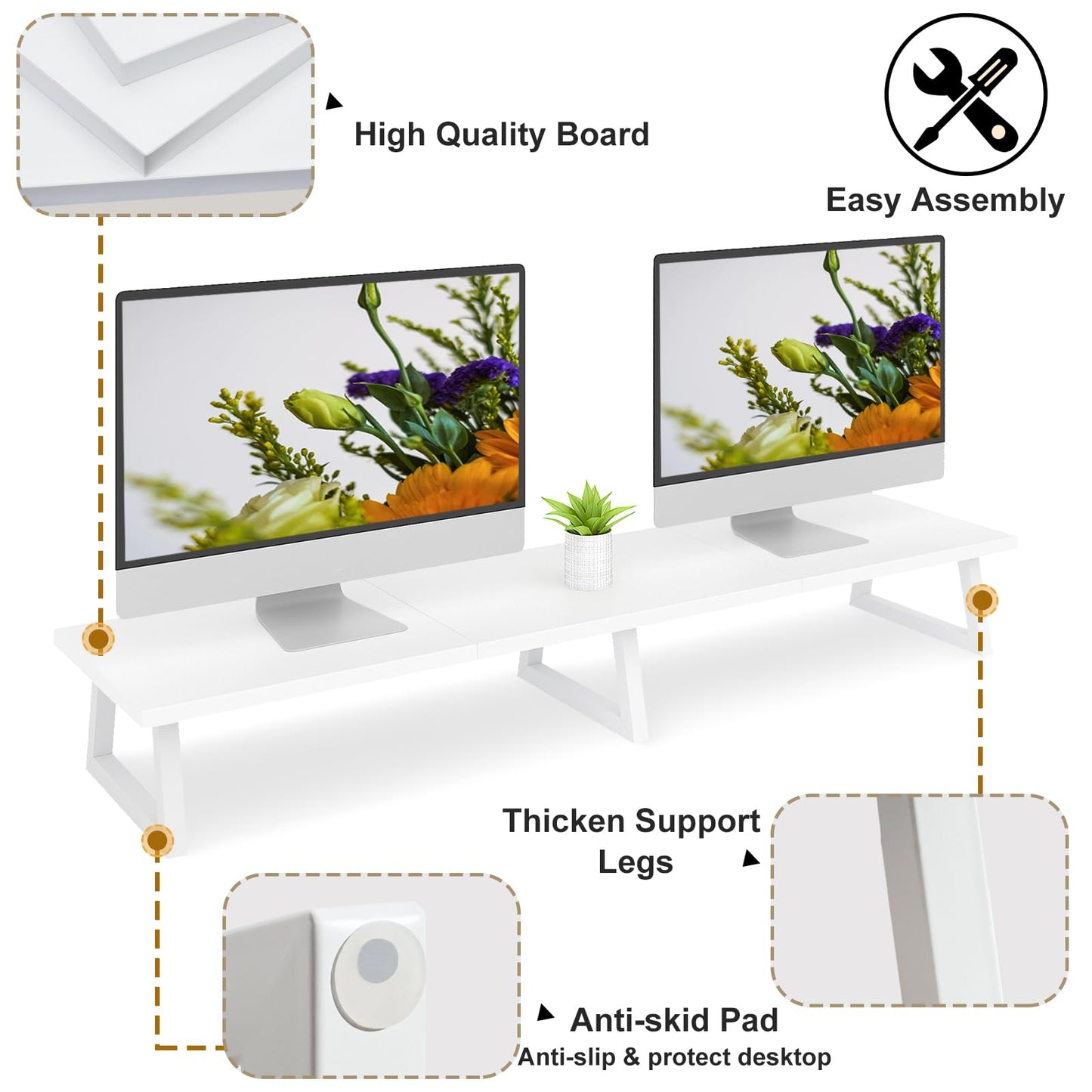 TEAMIX 42 inch Dual Monitor Riser White, Desk Organizer Stand for TV Laptop