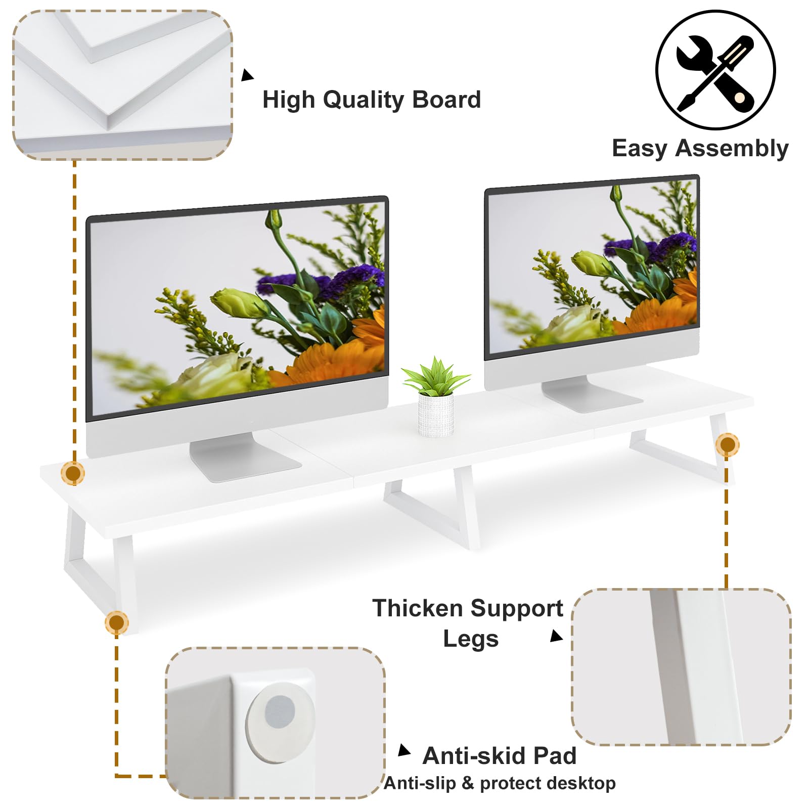 TEAMIX 42 inch Dual Monitor Riser White, Desk Organizer Stand for TV Laptop