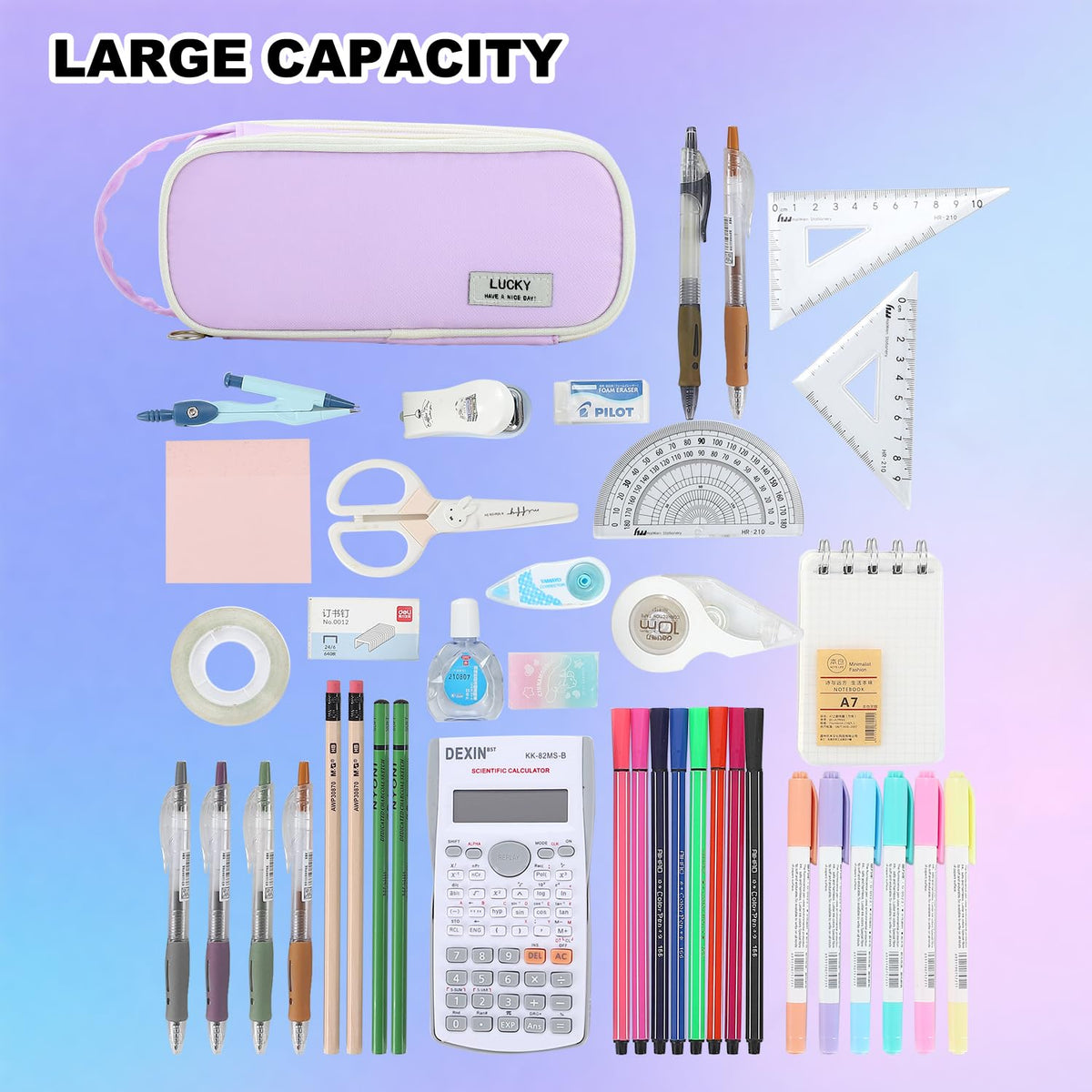 Large Pencil Case for Girls Teens Organizer Pencil Bag with Zipper Purple