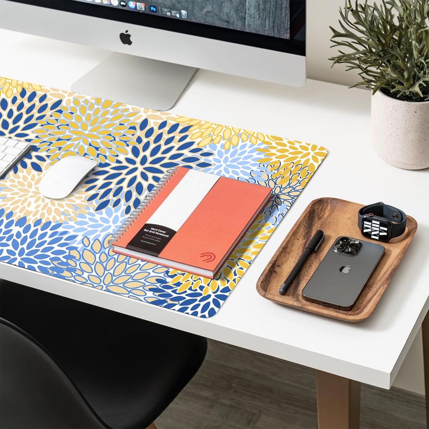 Floral Desk Mat, Non-Slip PU Leather Desk Pad Chic Flower 27.5"x13.8"