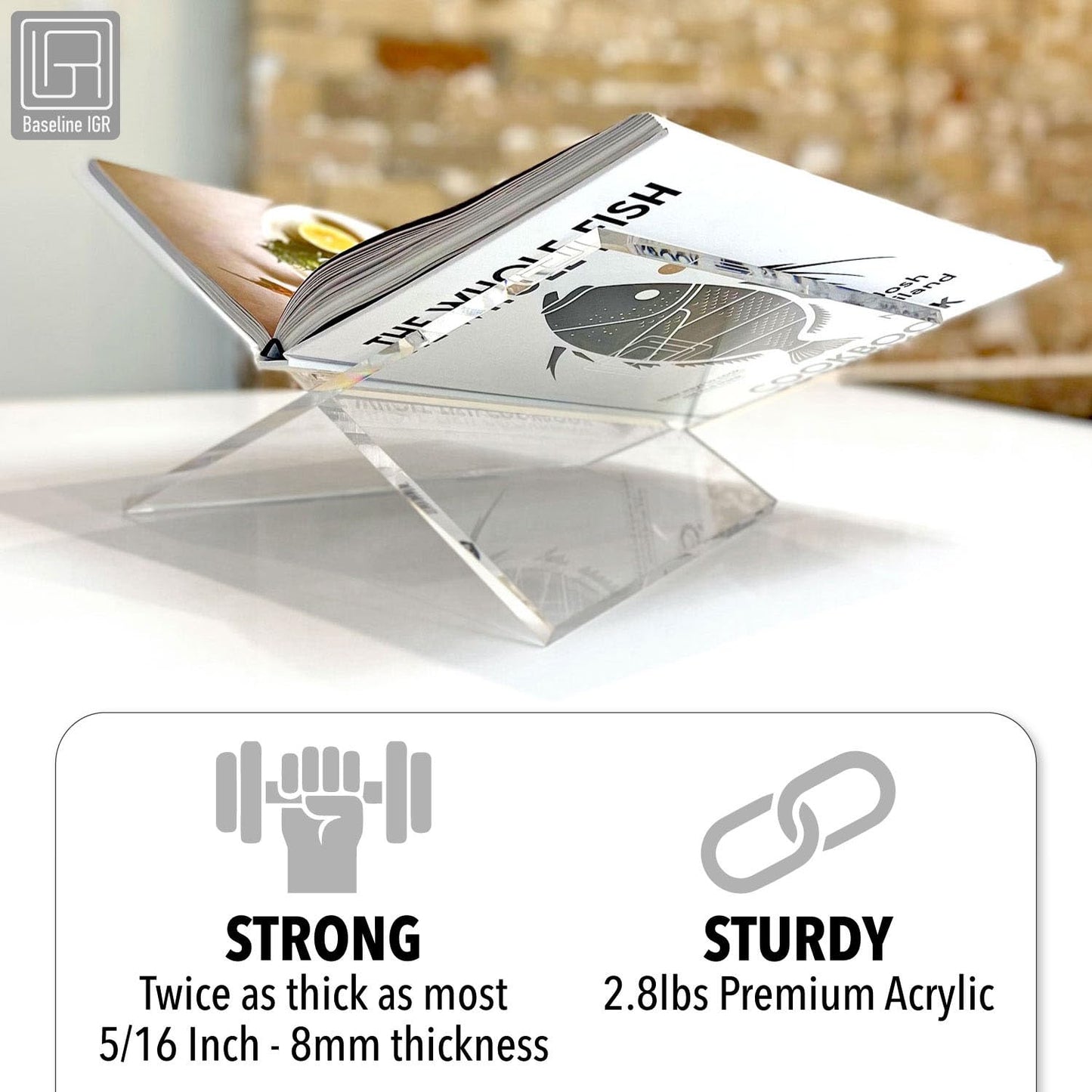 Baseline IGR Large Clear Acrylic Book Stand, 12.5" x 9.5" x 5.5”, Acrylic Book Holder, Open