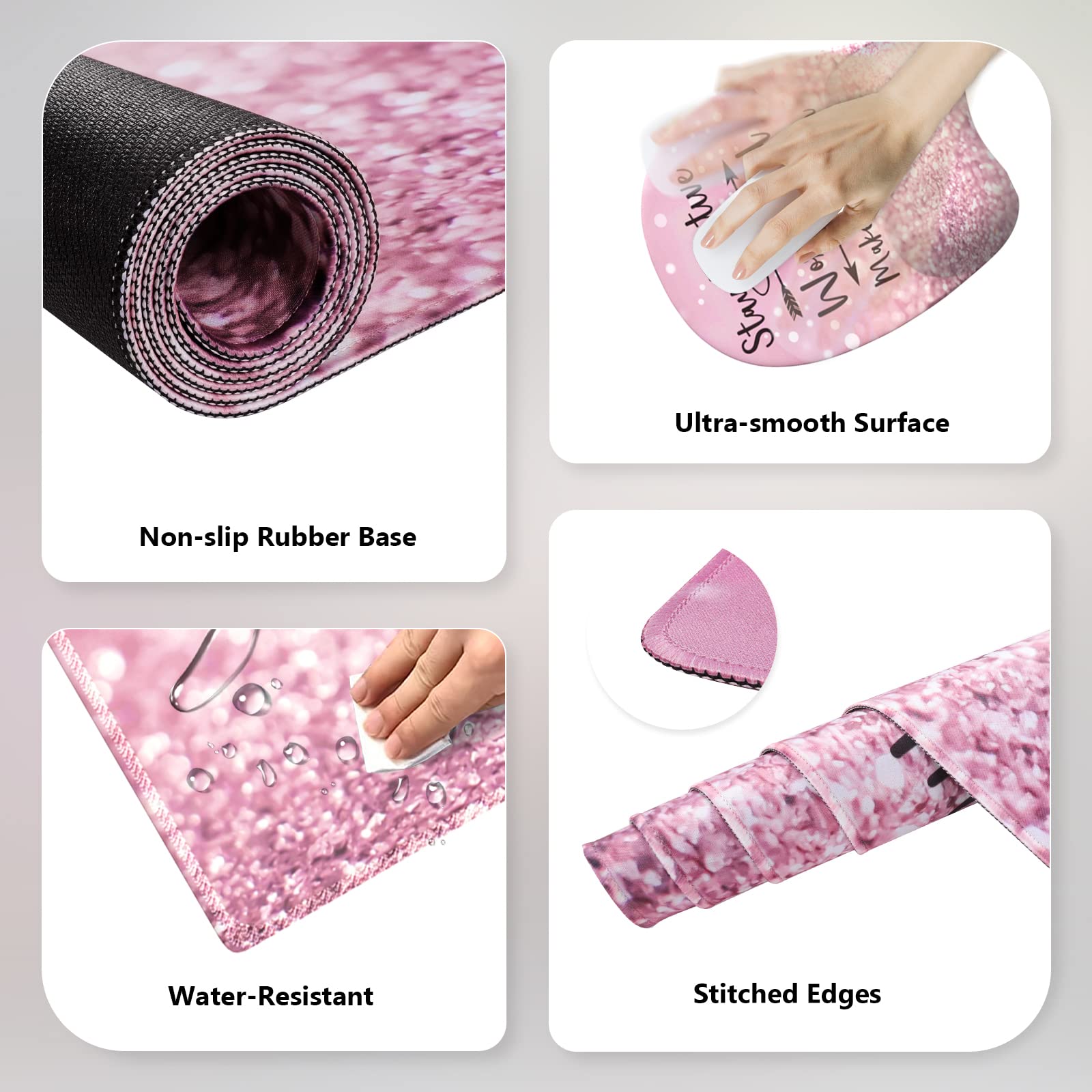 Anyshock Pink Mouse Pad with Wrist Rest, Ergonomic Desk Mat with Stitched Edges, Non Slip Wrist