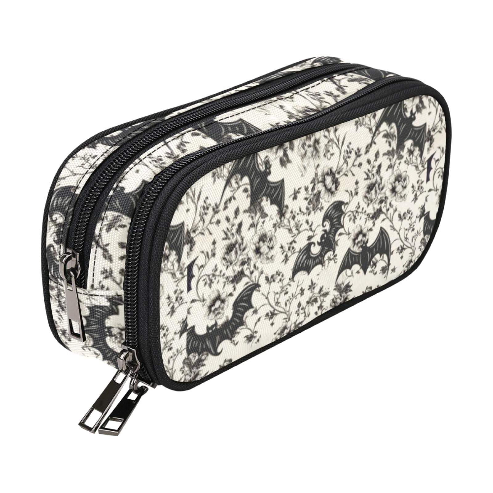 ANANGTEE Bat Flowers Pencil Pouch Case for Teen Girls Boys Goth 10