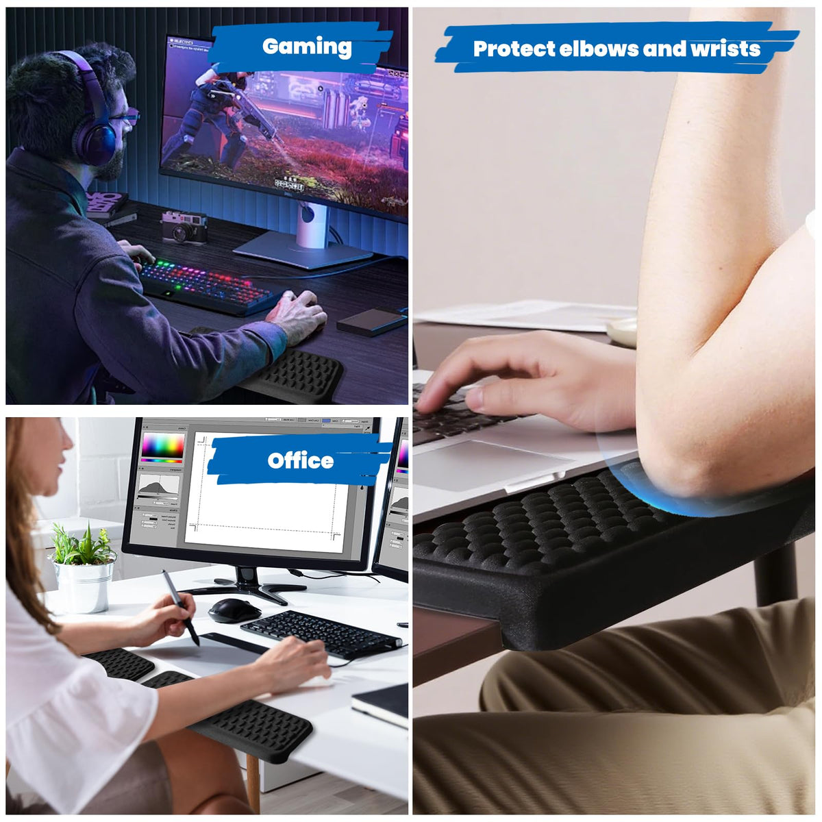 Arm Rest for Desk, L-Shaped Memory Foam Elbow Pads with Non-Slip Base, 2-Piece Ergonomic Desk Edge
