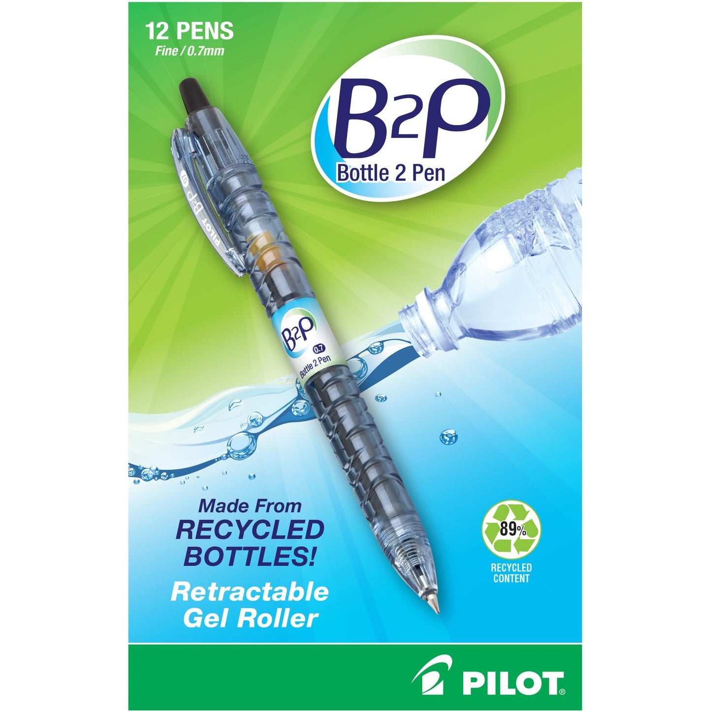 PilotBottle to Pen B2P Retractable Gel Pens, Fine Point, 0.7 mm, 89% Recycled, Translucent Barrel