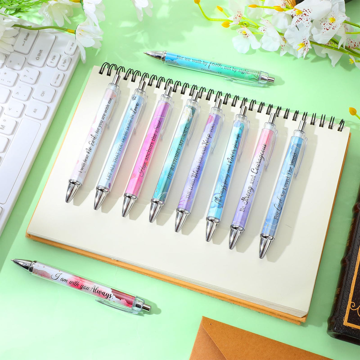 Qeeenar 50 Pcs Bible Verse Pens Christian Gift,Flower