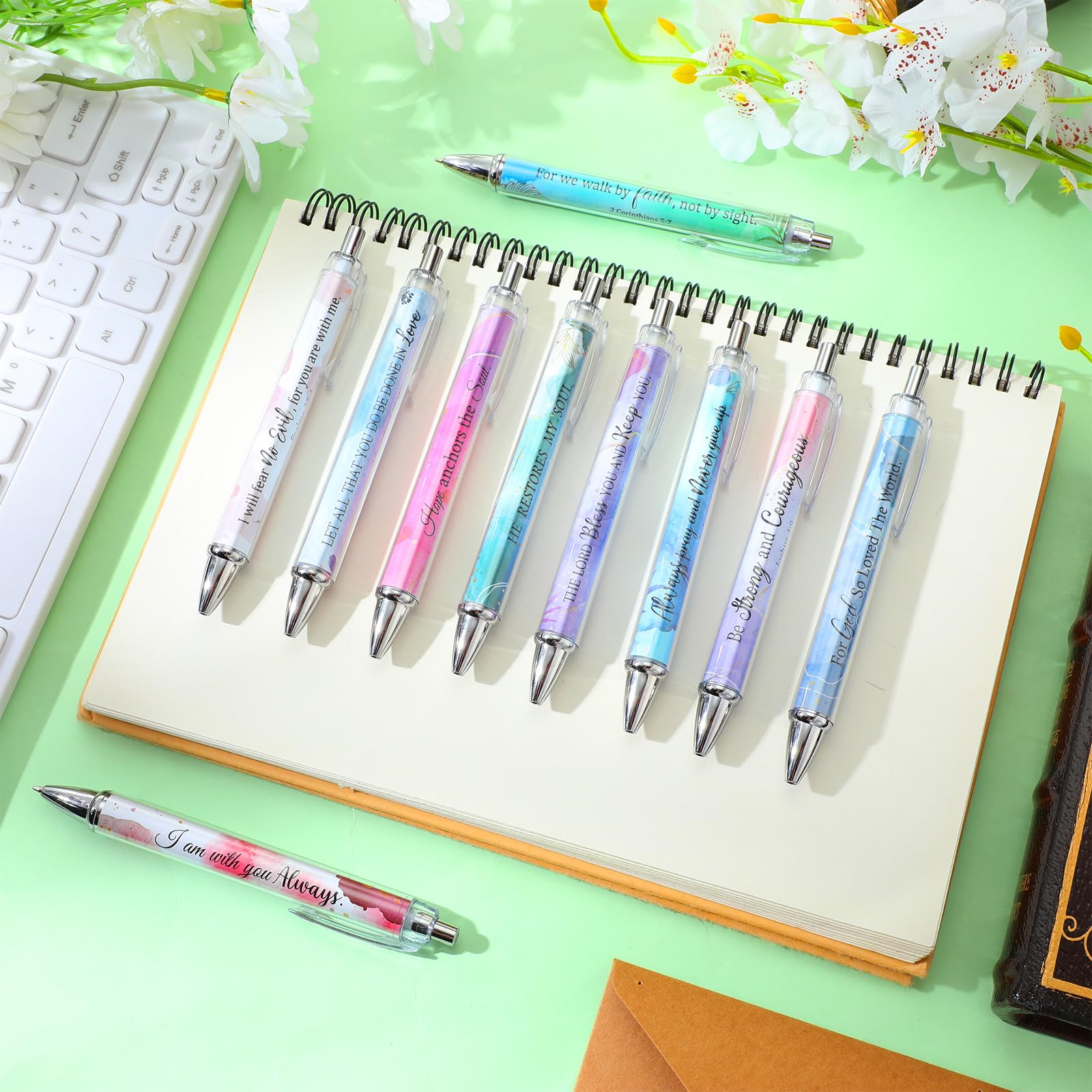 Qeeenar 50 Pcs Bible Verse Pens Christian Gift,Flower