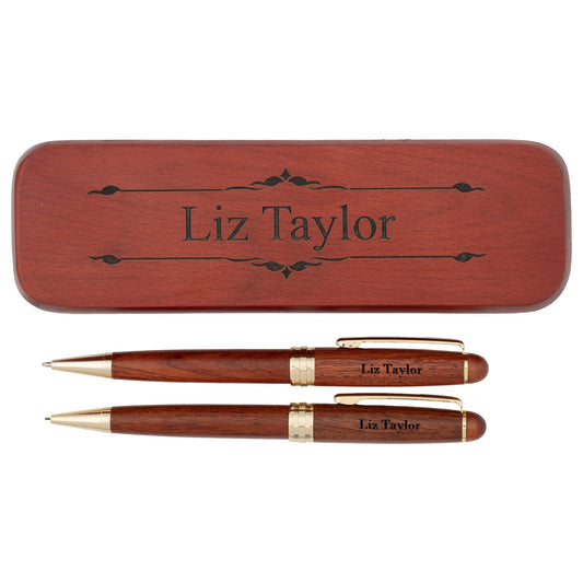 Dayspring Pens Personalized Rosewood Pen and Pencil Set with Wood Case