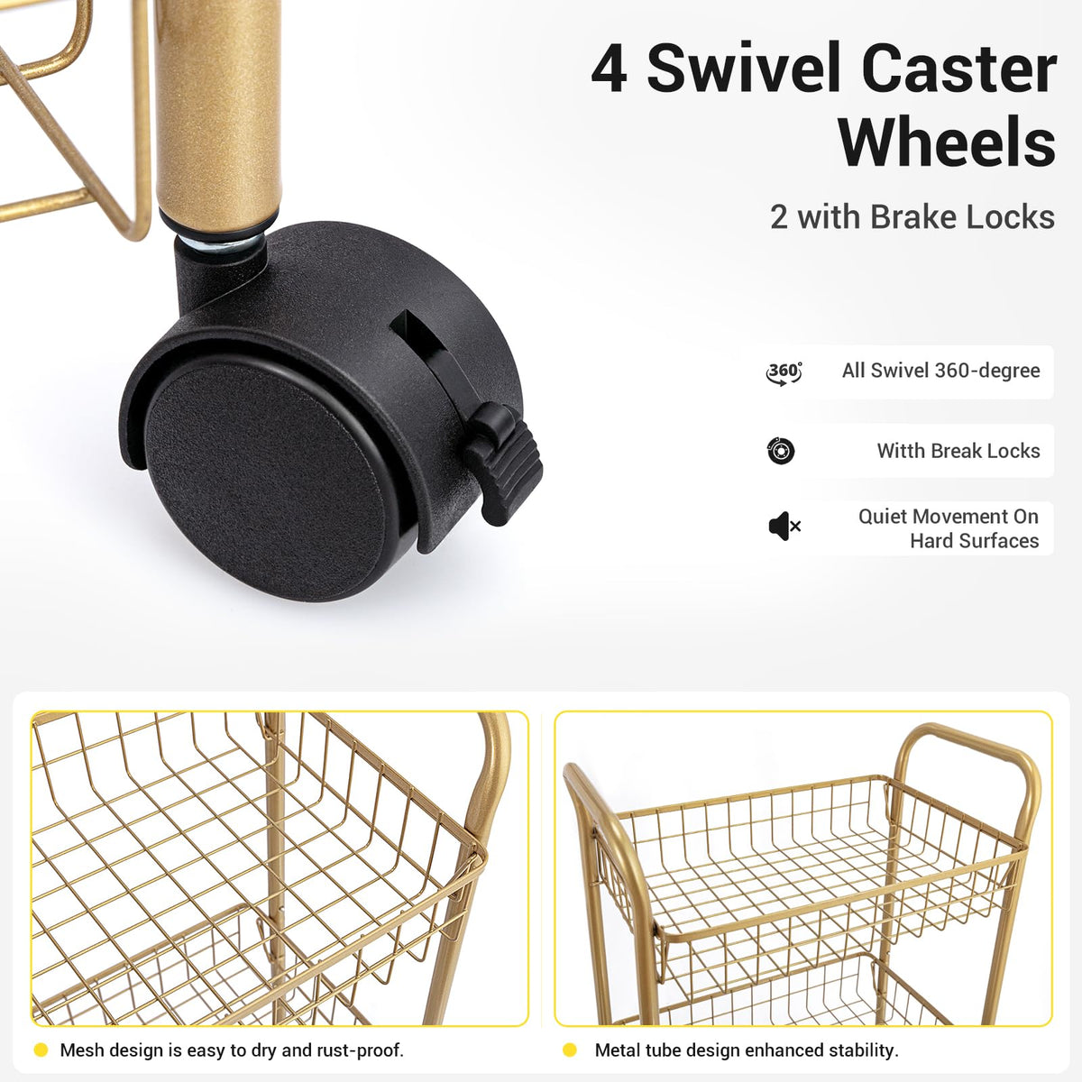 MNOPQ 3 Tier Rolling Utility Cart, Storage Trolley Service Cart with Wheels Easy Assembly for