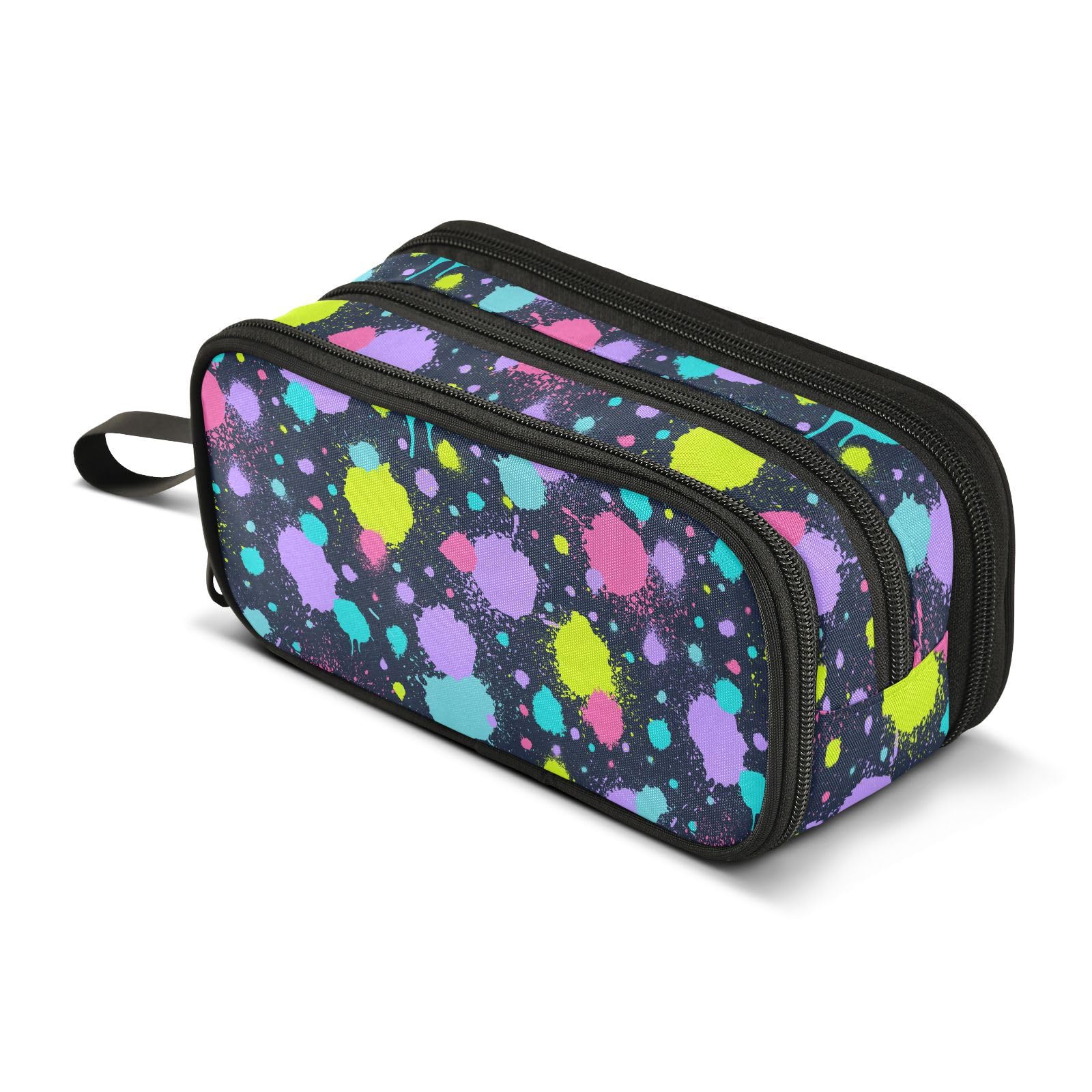 Sletend Pencil Case Paint Splatter Print 3 Compartments Pencil Pouch