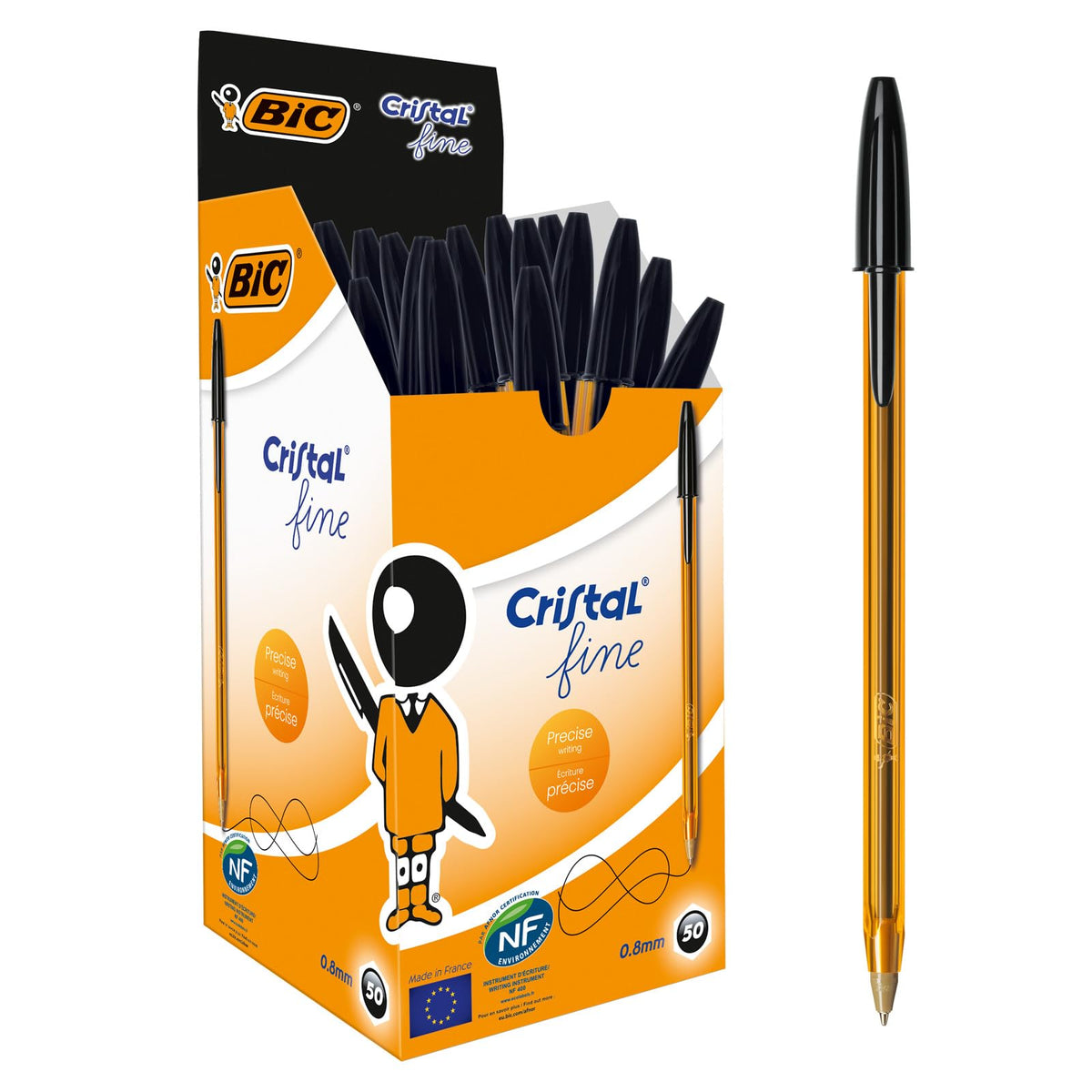 BIC Cristal Original, Ballpoint Pens, Every-Day Biro Pens with Fine Point (0.8 mm), Ideal for