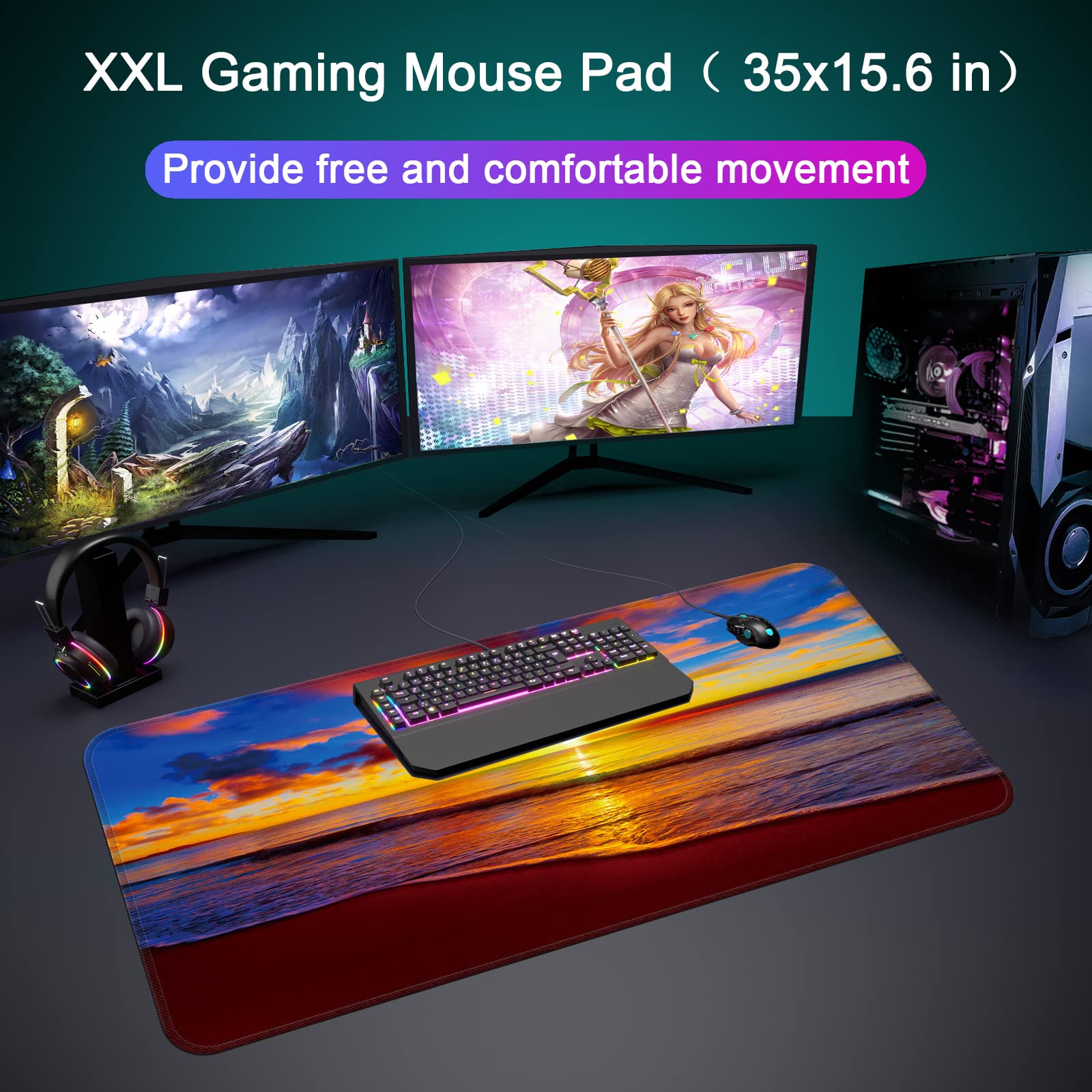 Wiabsi Desk Mat Pad,Large XXL Extended Mouse Pad Mat for Desktop Keyboard