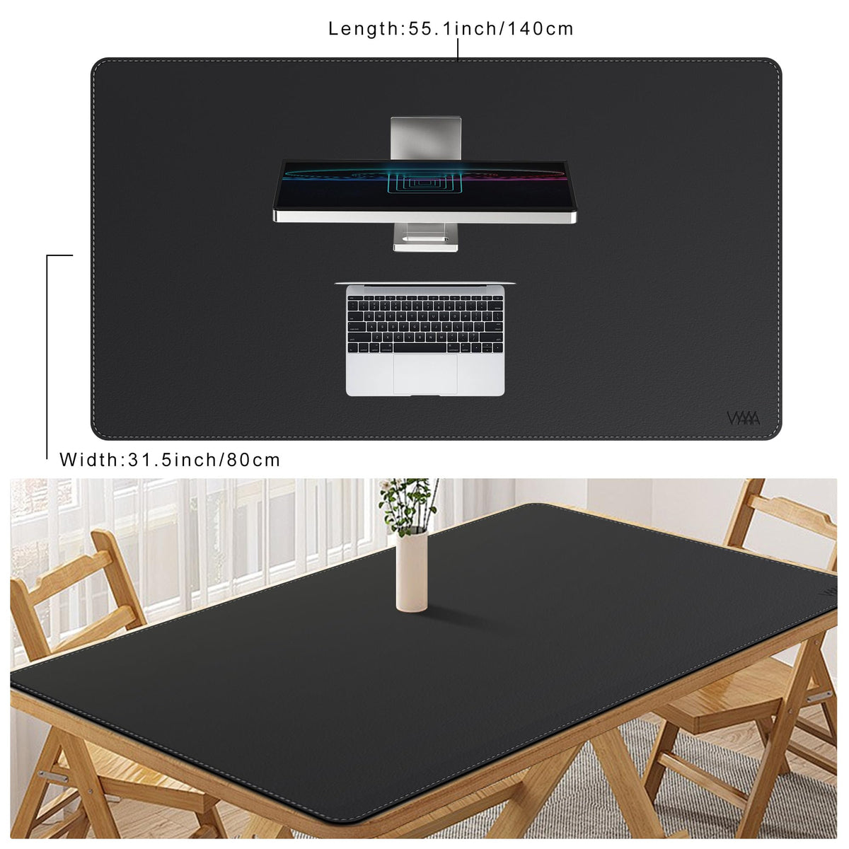 Vyaaa PU Office Desk Pad Mat, 55"×34" Extra Large Mouse Pad for Desk, Black
