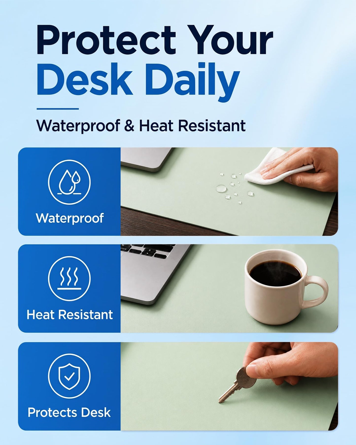 Aothia Double-Sided Desk Pad – 37.8"x17" Leather Desk Mat with Eco Cork Protector, Large Mouse Pad