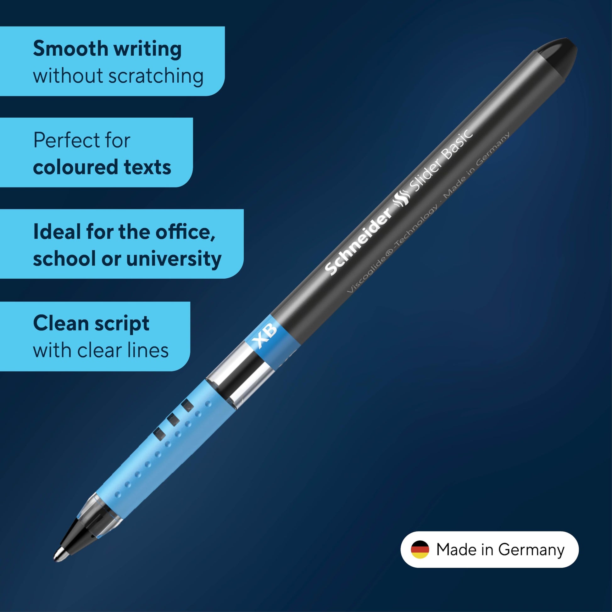 Schneider Slider Basic XB (Extra Broad) Ballpoint Pen, 1.4 mm, Transparent Barrel, Black Ink, Box
