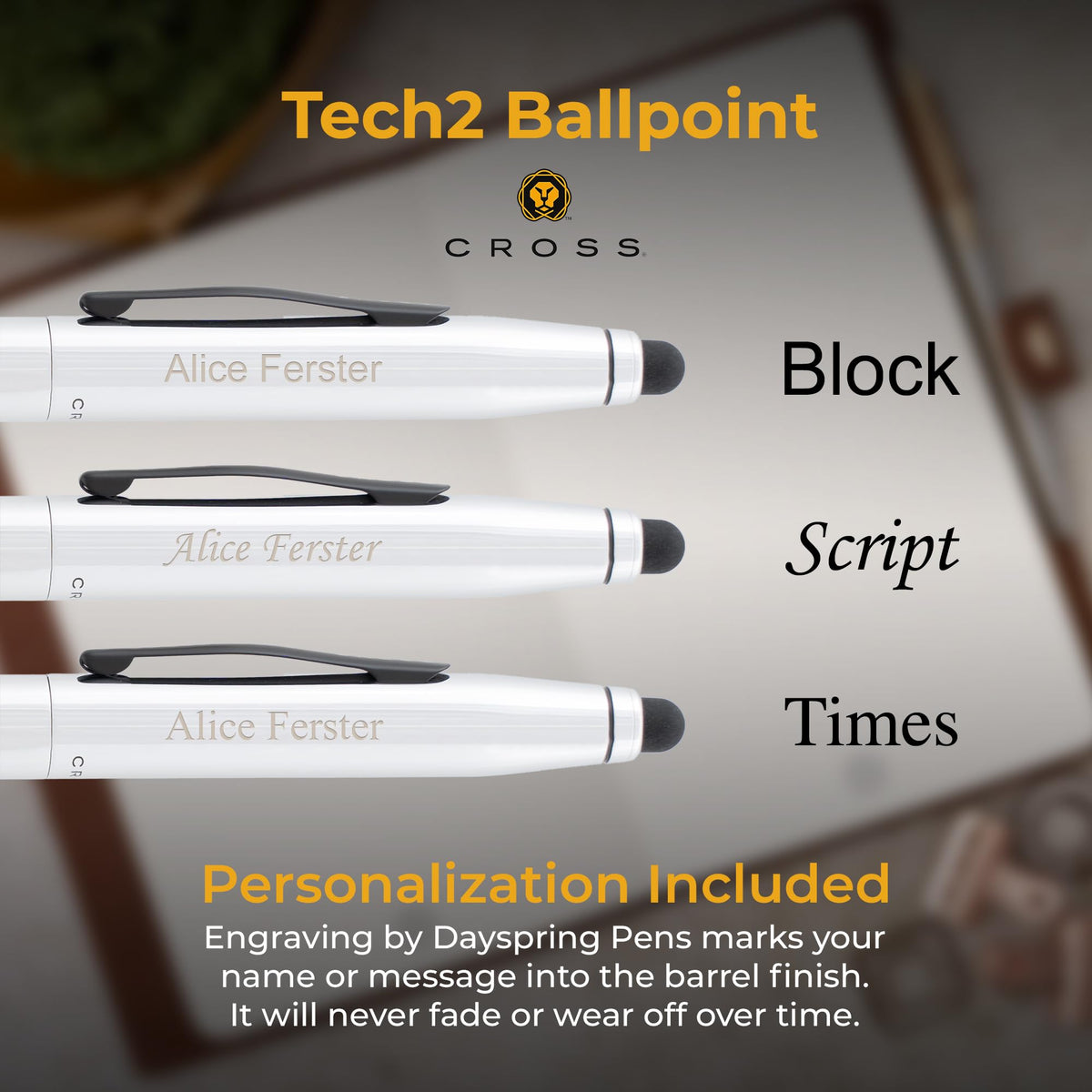 Cross Tech2 Personalized Ballpoint Pen in Chrome with Satin Black Clip