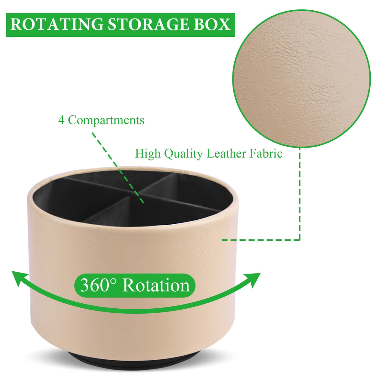 Hennaja Round Leather Art Supply Organizer,Remote Control Holder,360 Degree