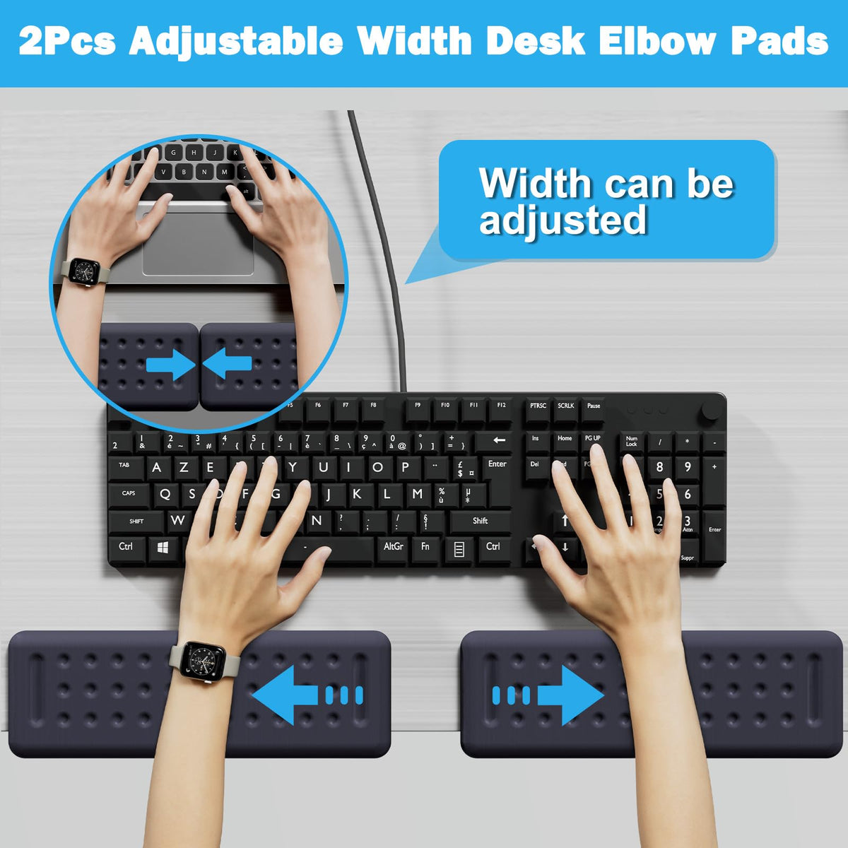 Leolee L-Shaped Desk Elbow Pads for Desk, Deep Blue Memory Foam Arm Rest