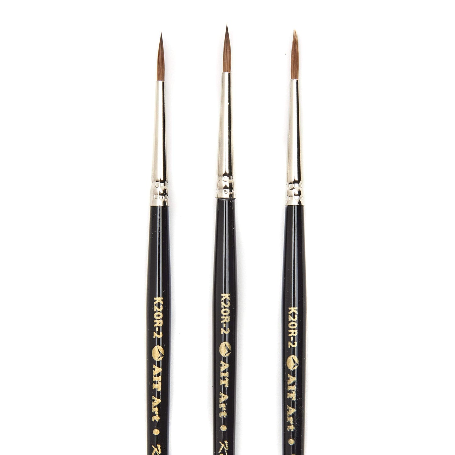 AIT Art Premium Round Detail Kolinsky Paint Brushes, Size 2, Pack of 3, Pure Russian Red Sable