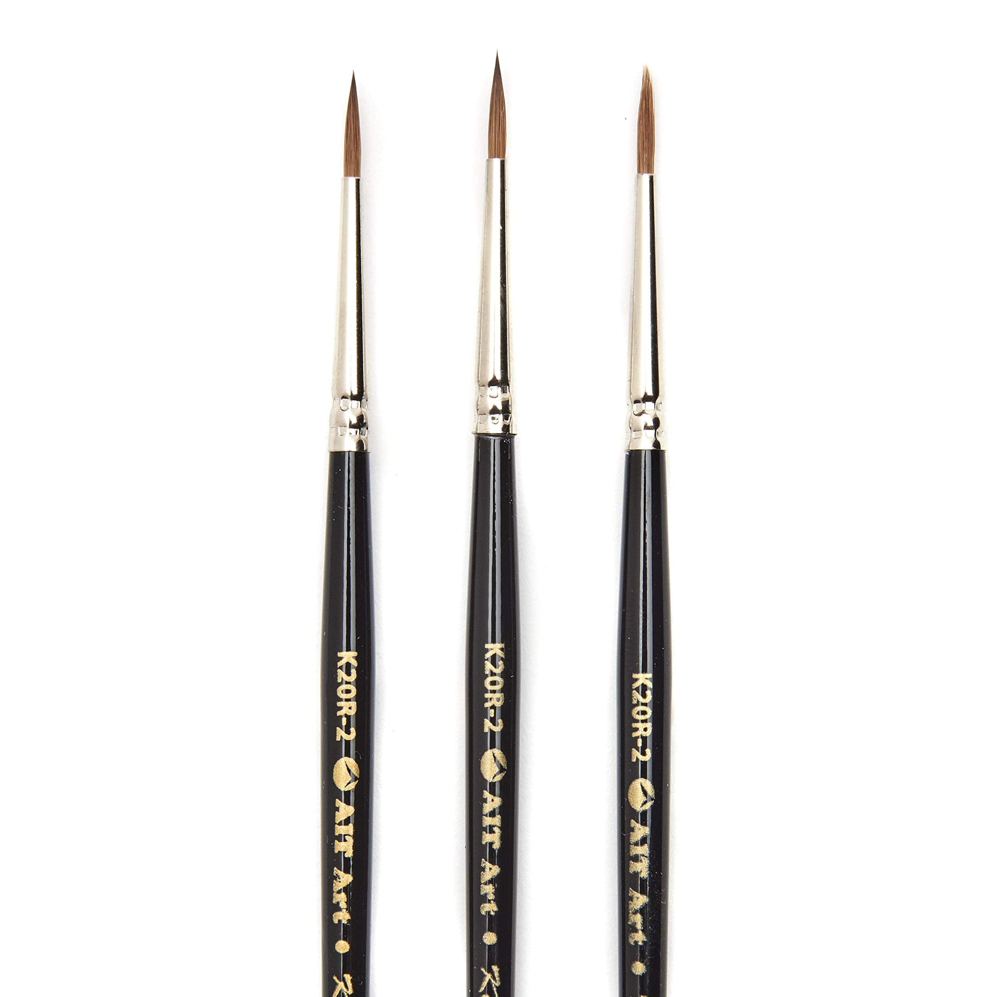 AIT Art Premium Round Detail Kolinsky Paint Brushes, Size 2, Pack of 3, Pure Russian Red Sable