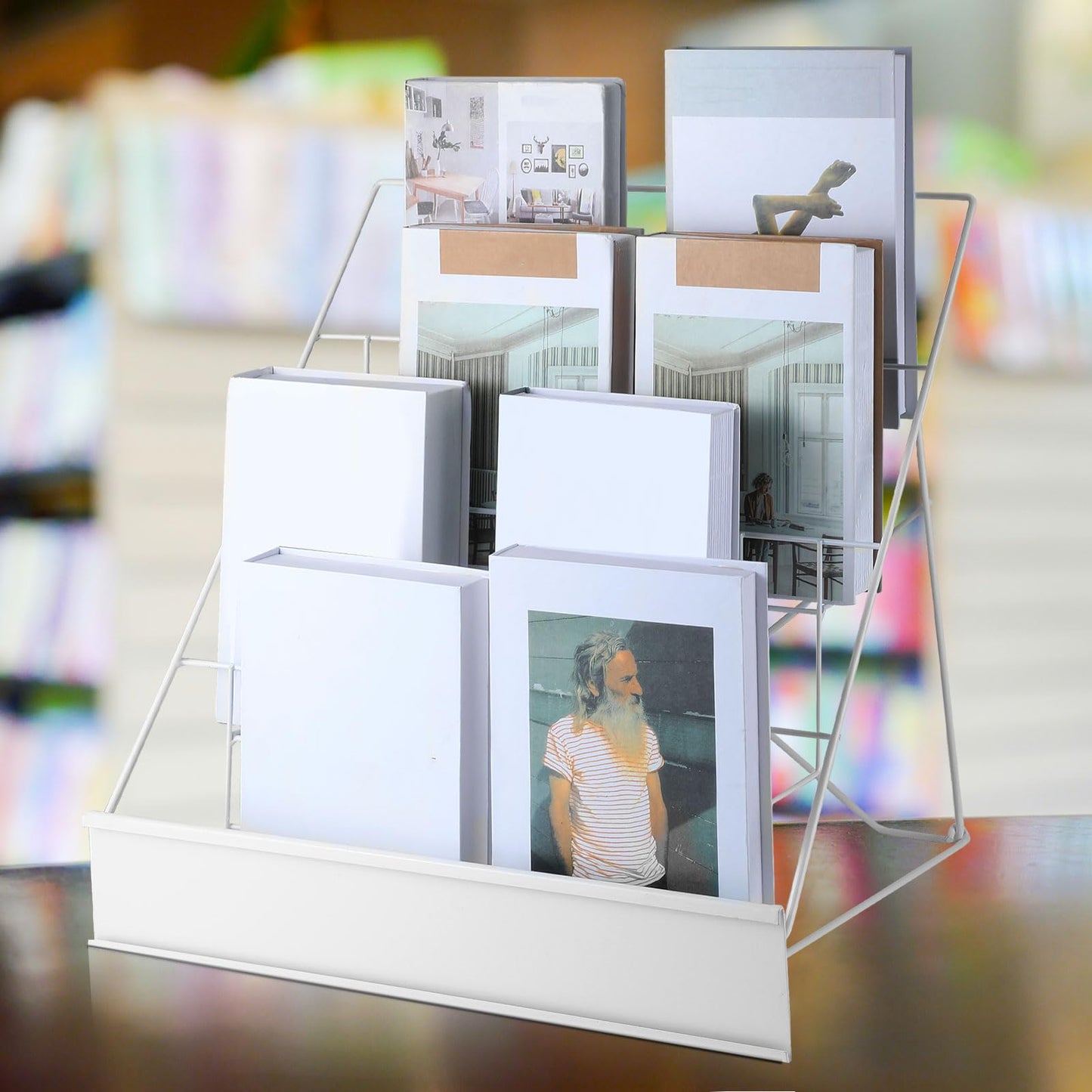Sintuff Book Display Rack 4-tiered Stand 18" Comic Book Display Rack, White