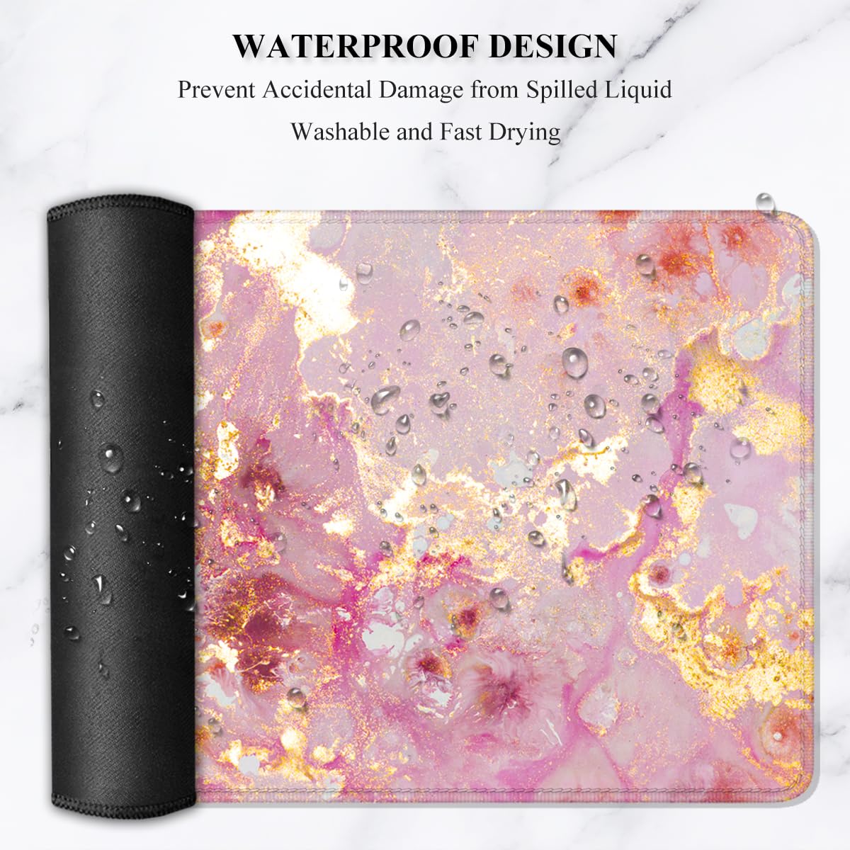 Auhoahsil Large Gaming Mouse Pad, XXL 35.4 x 15.7 in Desk Mat, Pink Gold