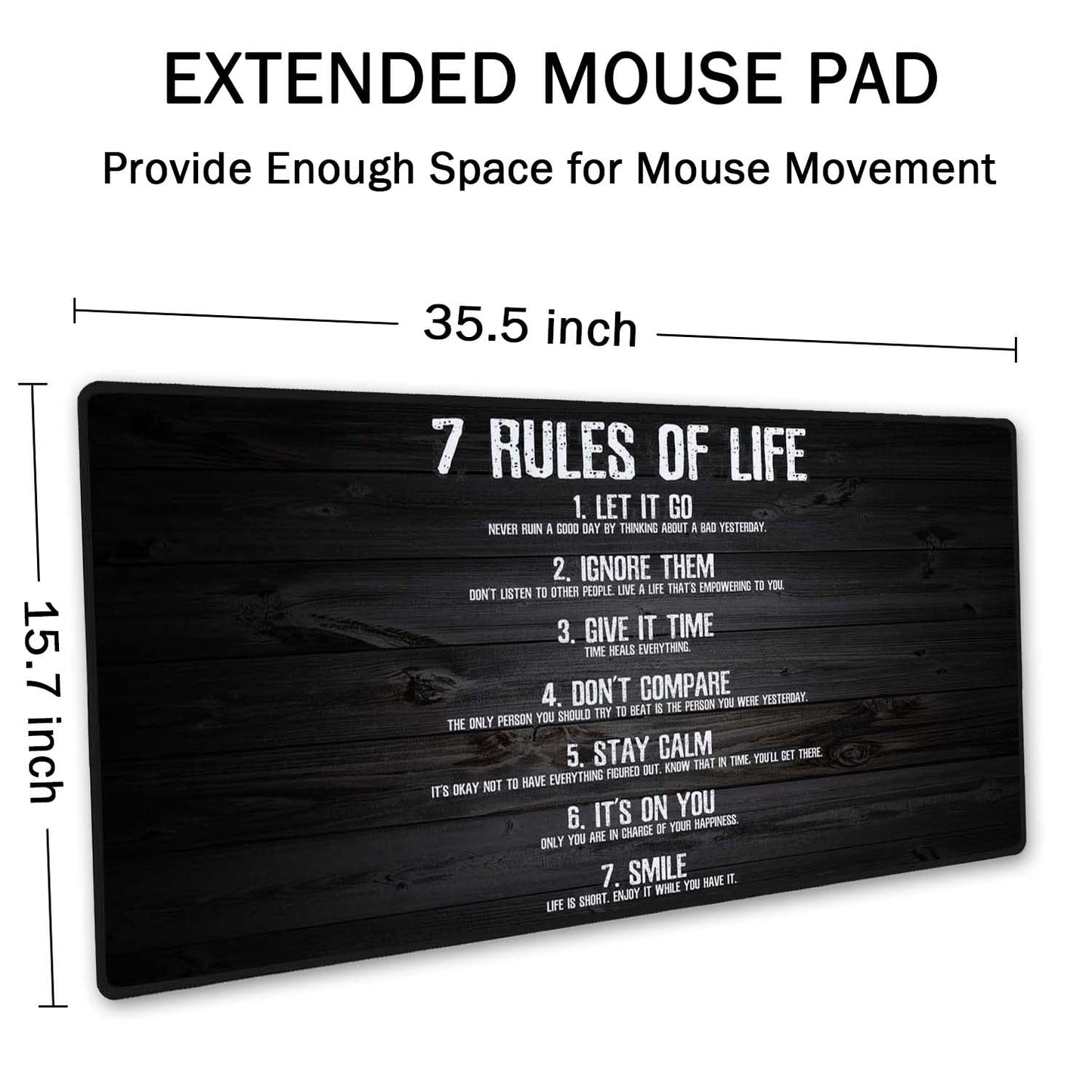 SSOIU 7 Rules of Life Motivational Quotes Mouse Pad 35.5 X 15.7 Inch XXL Full Desk Mousepad