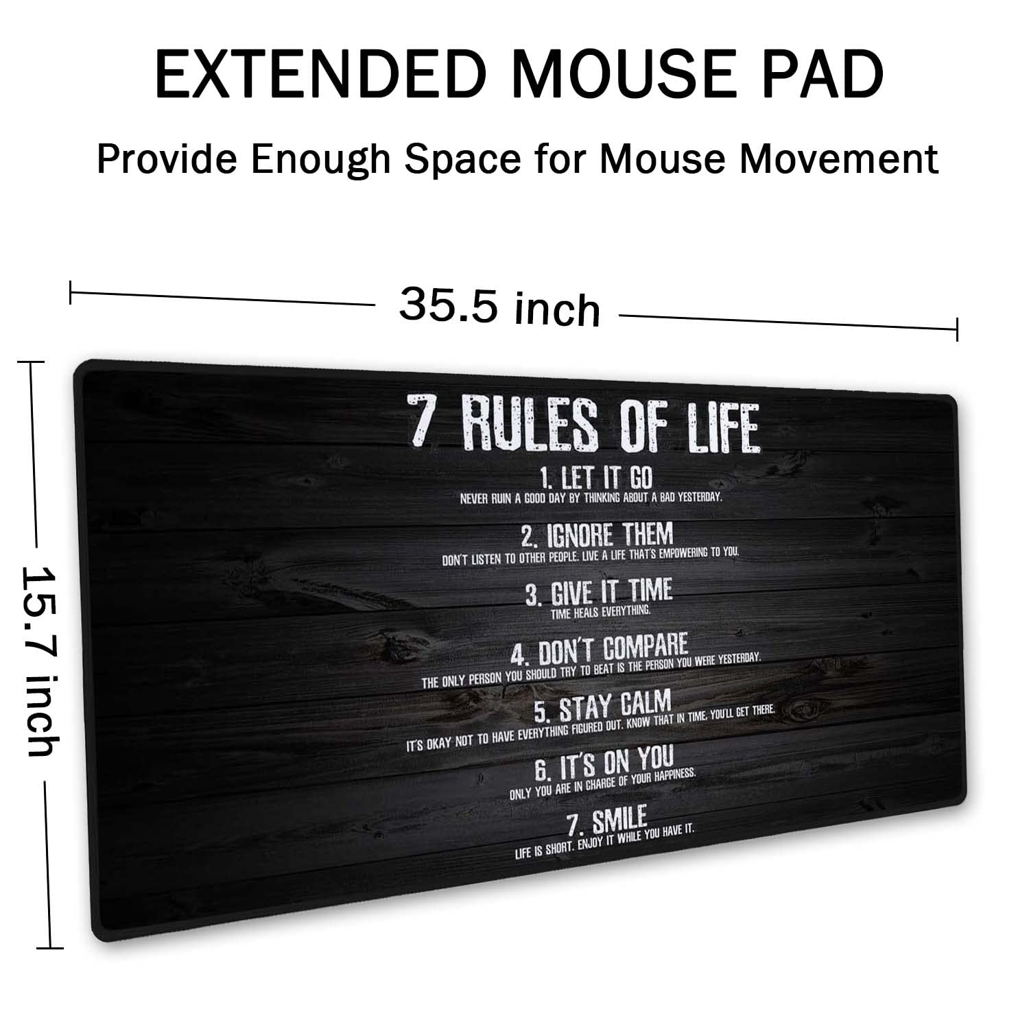 SSOIU 7 Rules of Life Motivational Quotes Mouse Pad 35.5 X 15.7 Inch XXL Full Desk Mousepad