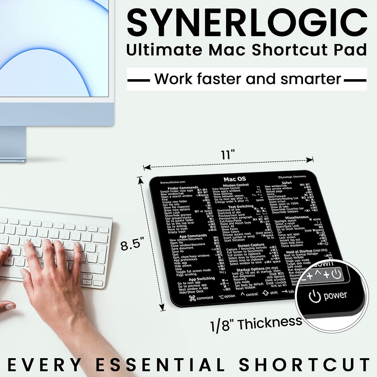 Synerlogic Ultimate Mac OS Keyboard Shortcut Reference Guide v2.0 Mouse Pad - Premium Laminated