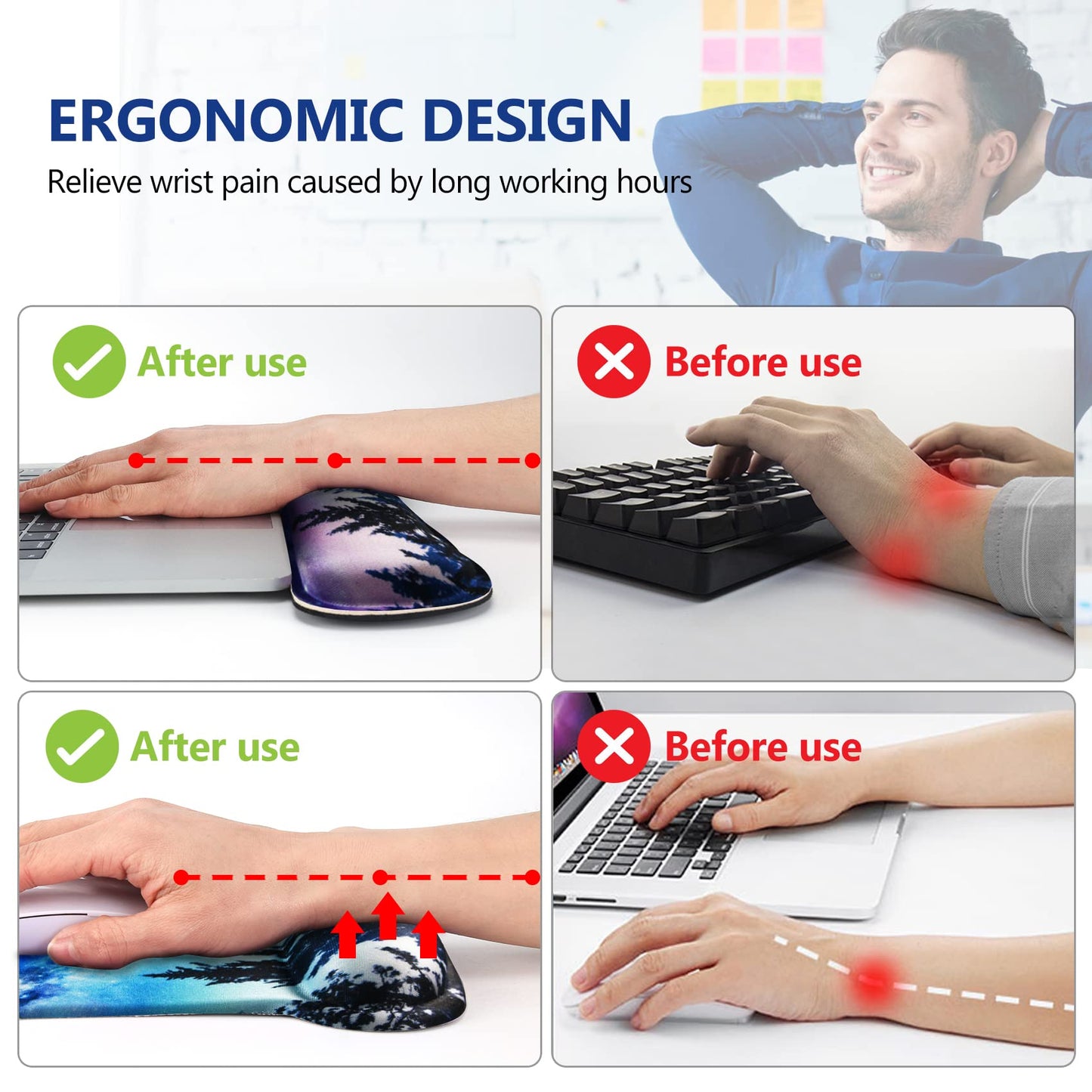 AIMSA Ergonomic Keyboard Wrist Rest and Mouse Pad with Wrist Support Set, Memory Foam Non-Slip