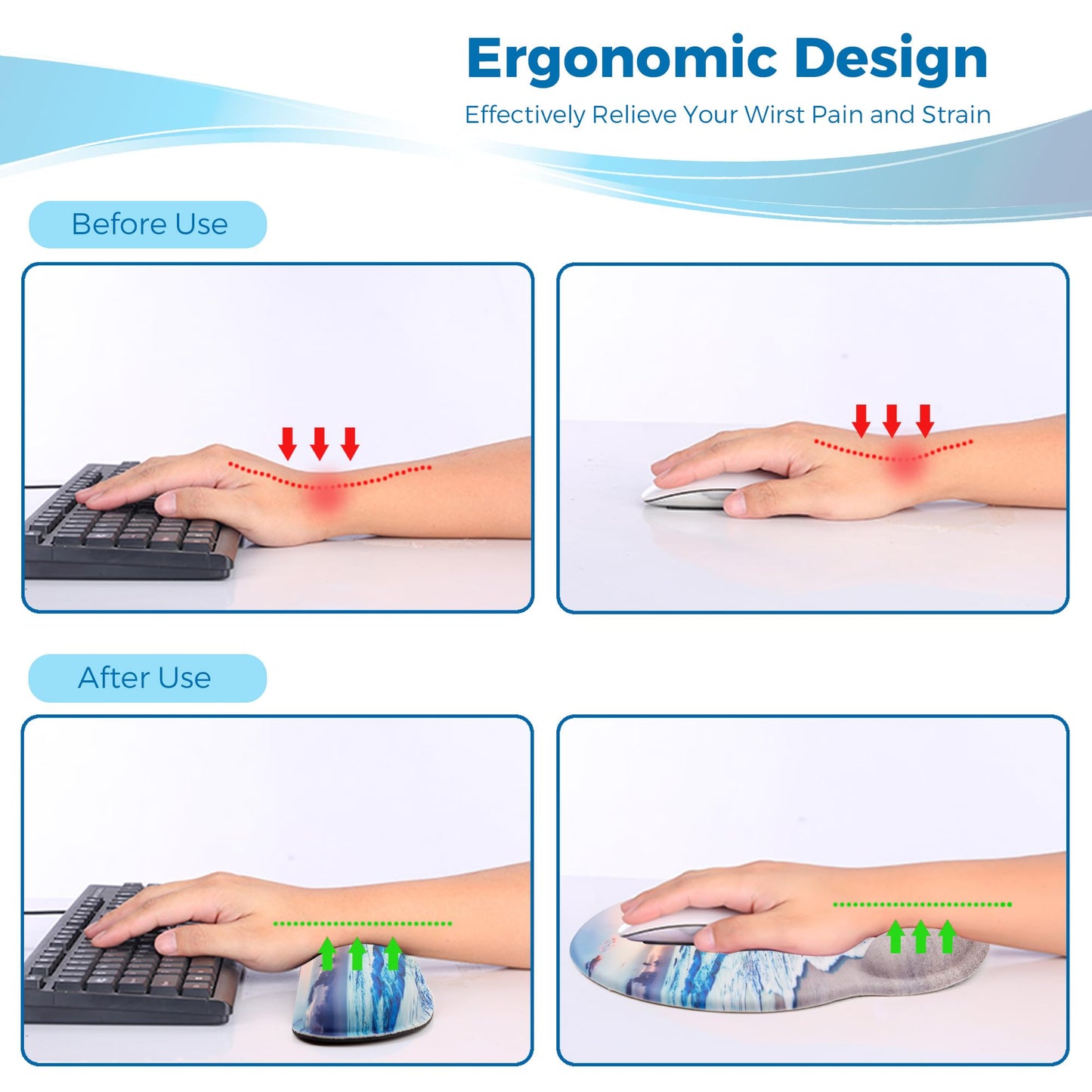Wiabsi Mouse Pad and Keyboard Wrist Rest Support,Ergonomic Mouse Pad Set