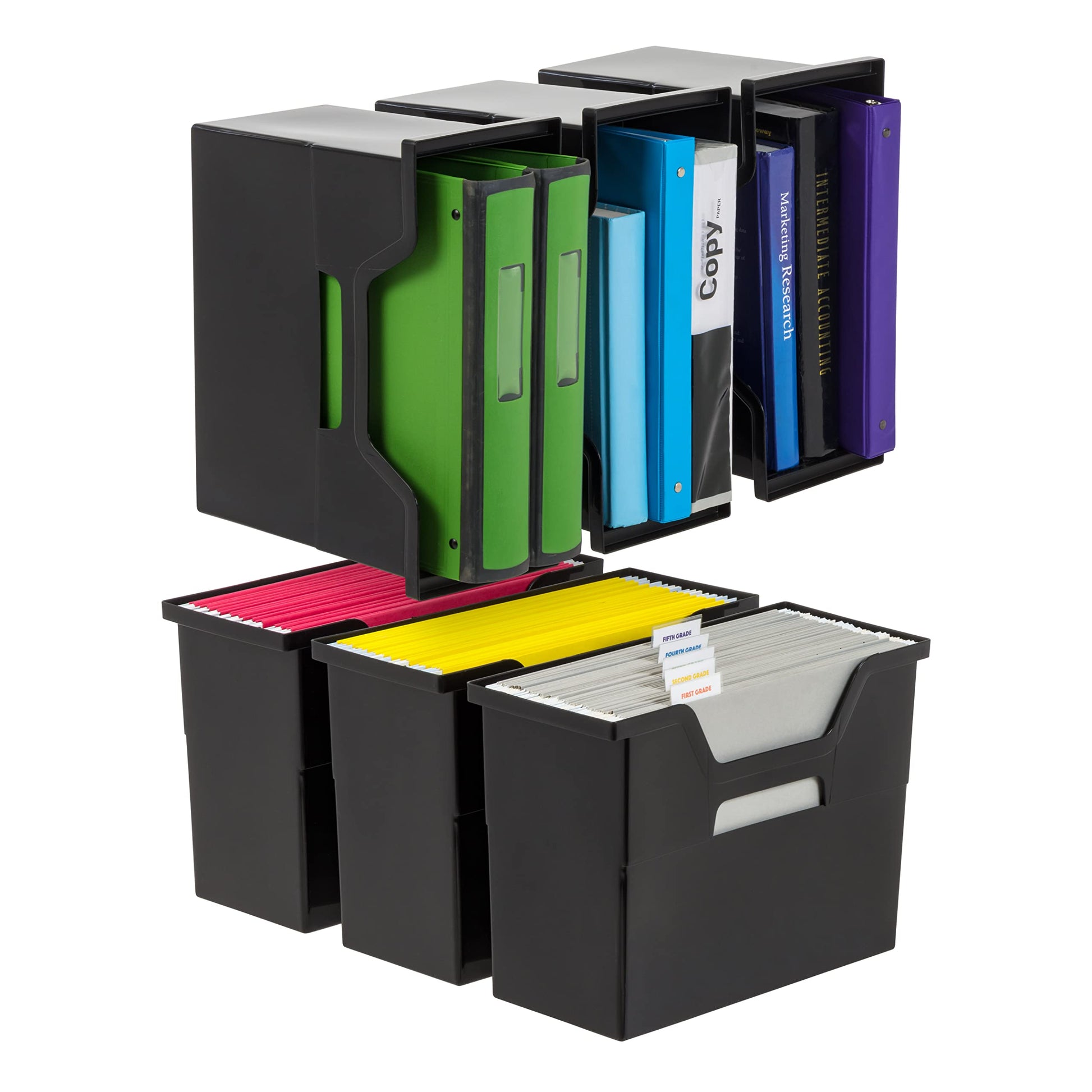 IRIS USA 6-Pack Medium Desktop File Box with Open Lid, Black