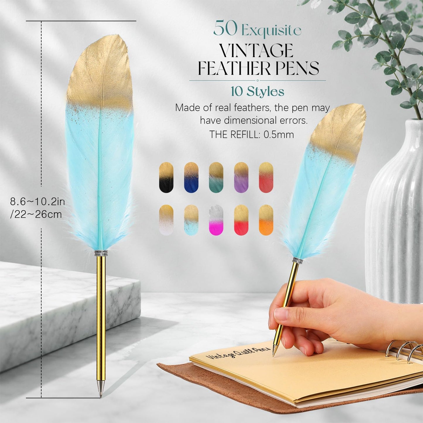 Chivao Feather Pens, Multi Colors, 30 Pcs