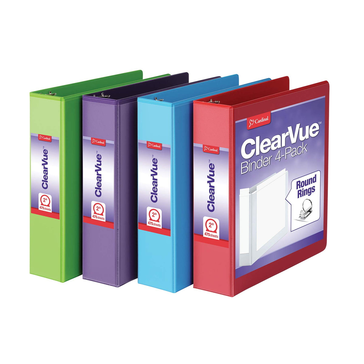 Cardinal 3 Ring Binders, Binders for School and Office, Durable 2 Inch Binder with Round Rings