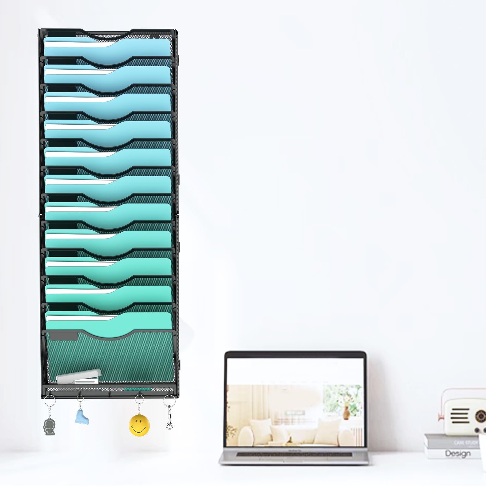 Gawerk 13-Tier Wall File Organizer Hanging Wall File Holder Wall Mount Paper Folder Organize
