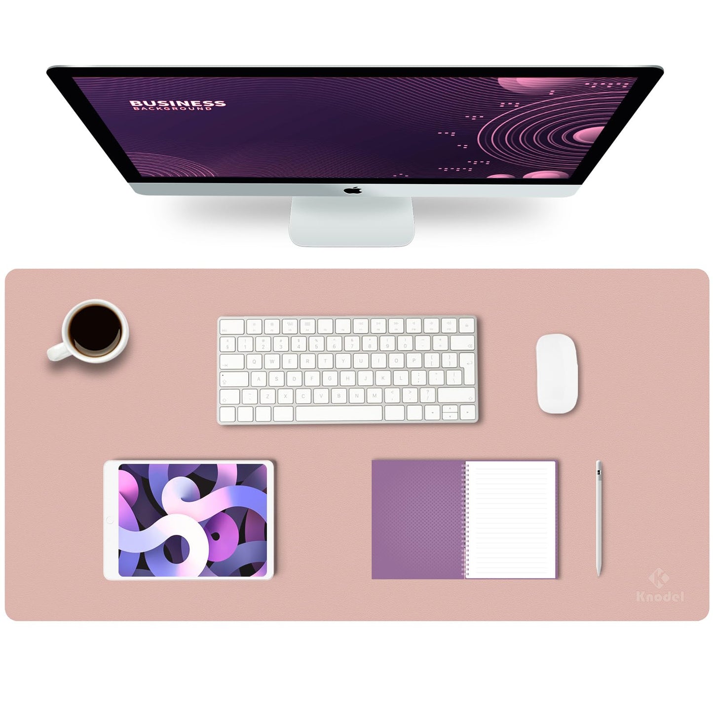 K KNODEL Extra Large Desk Mat, Leather Mouse Pad (35.4"x17", Pink)